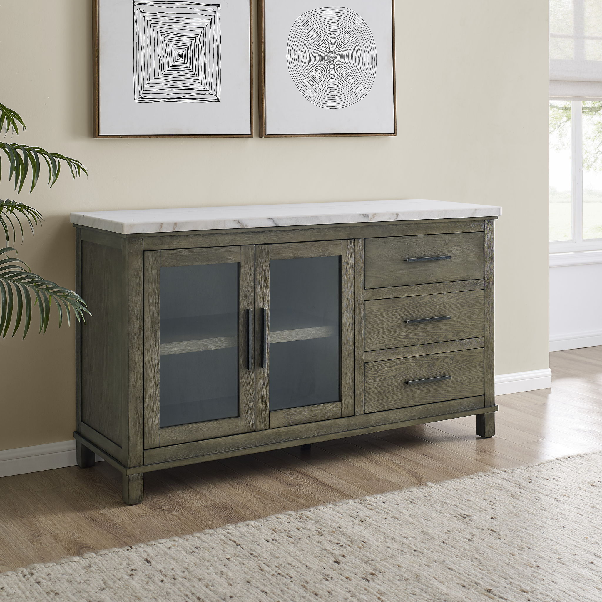Grayson - Marble Top Server - White / Light Brown