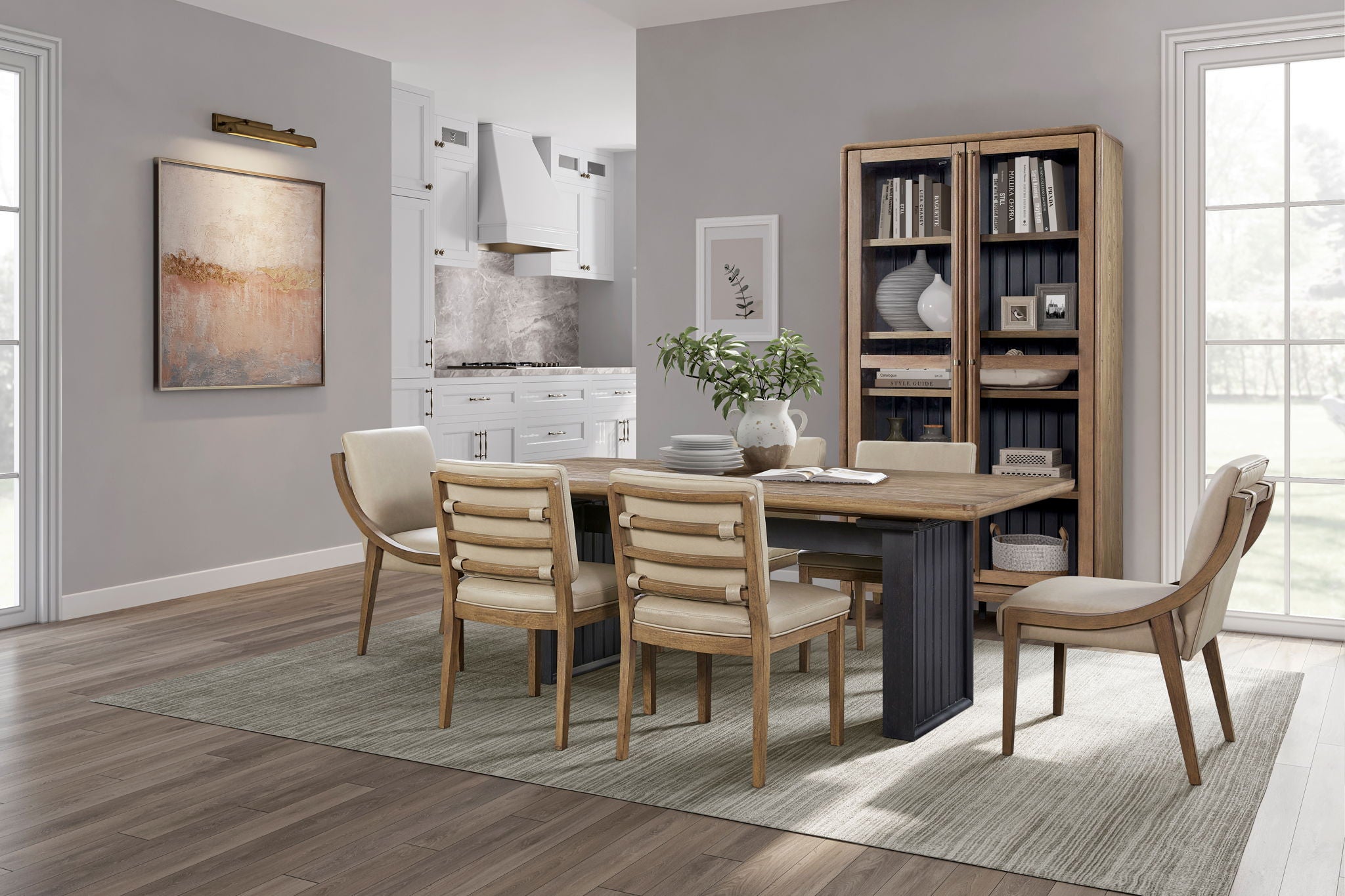 Elure - Double Pedestal Table With Leaf - Peppercorn / Light Brown