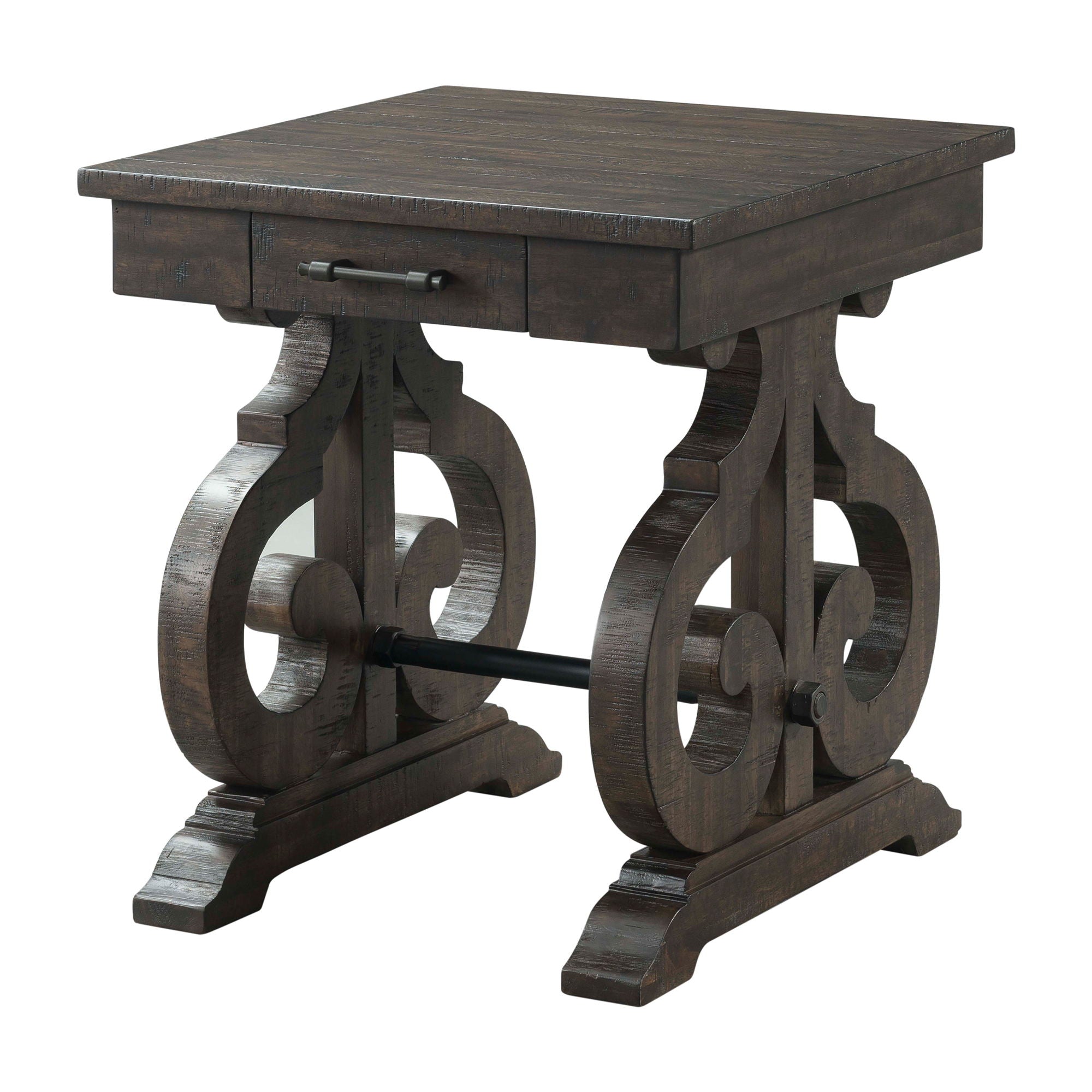 Stone - Chairside Table With PU Base - Dark Walnut