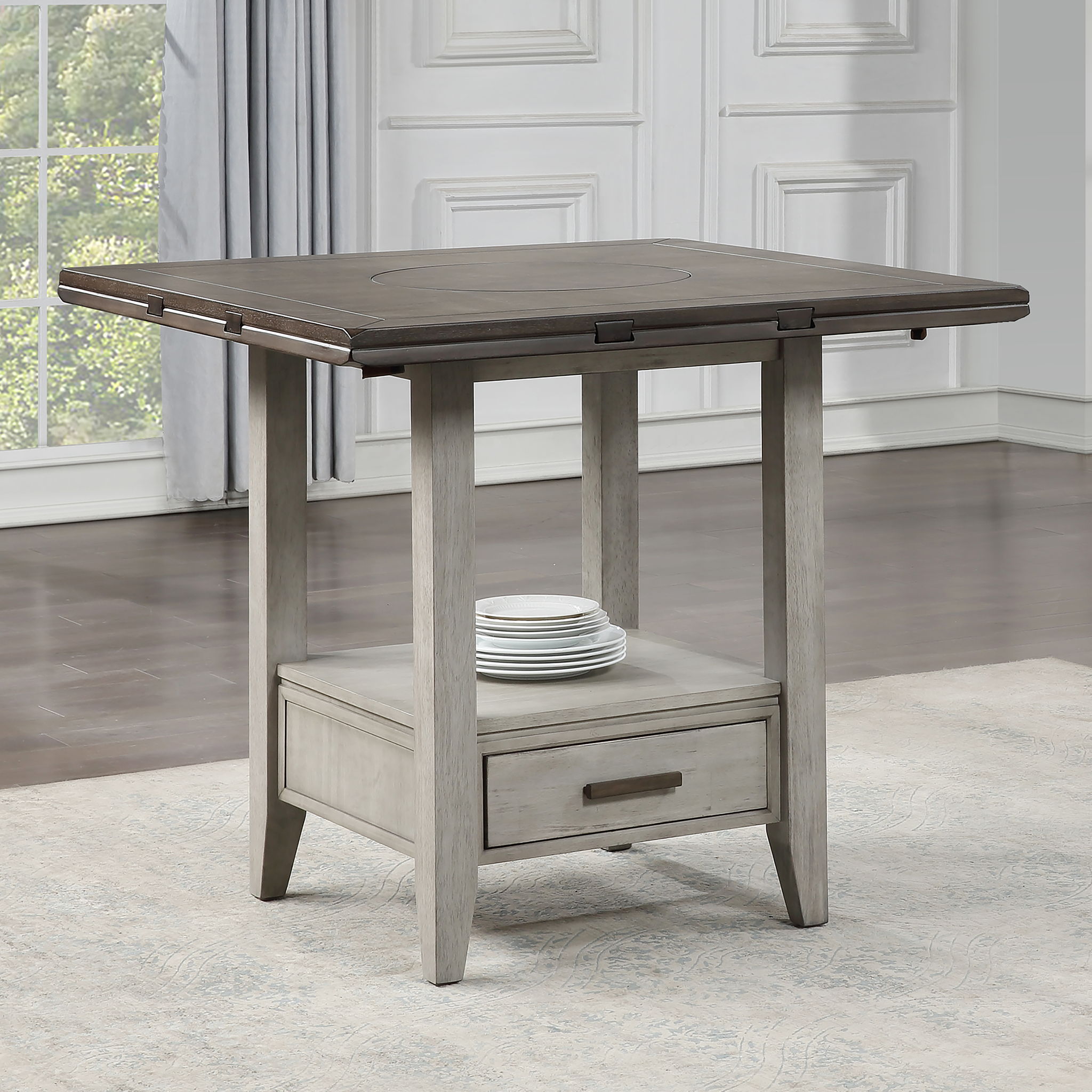 Abacus - Drop Leaf Counter Table - Alabaster / Honey