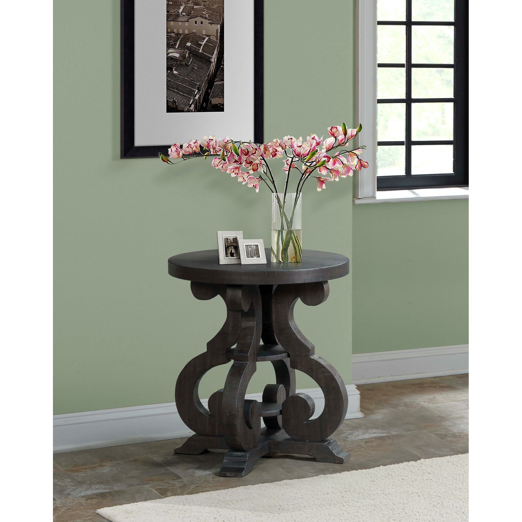 Stone - End Table With PU Base - Dark Walnut