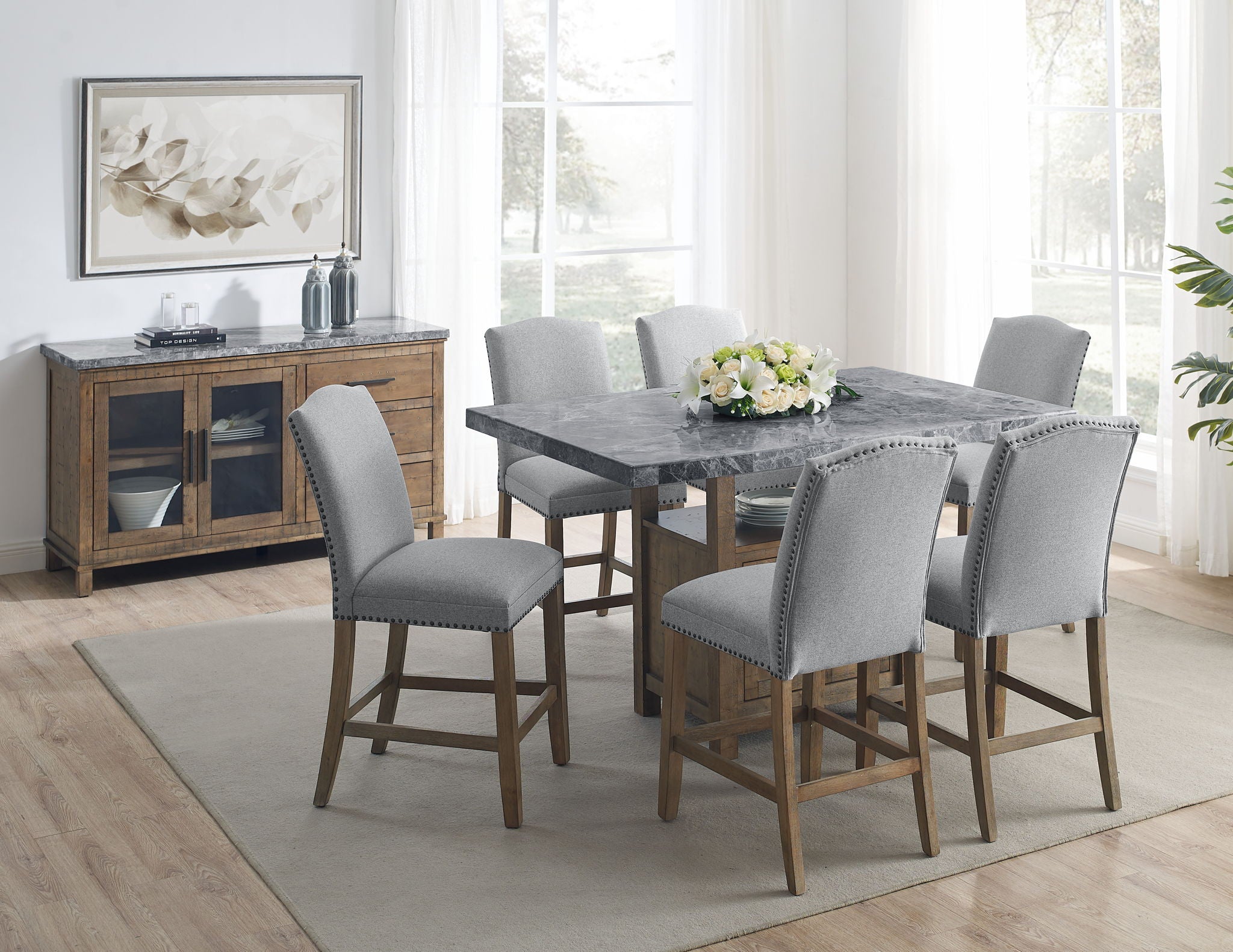 Grayson - Marble Top Counter Table - Gray / Light Brown