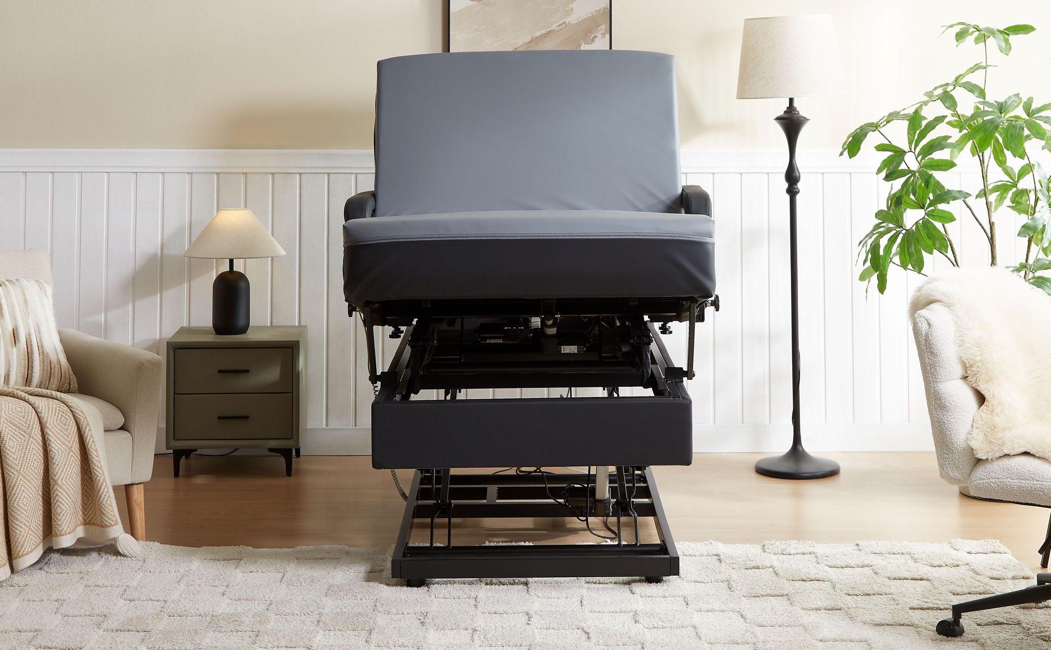 EZY Out II - Twin Hi-Lo Adjustable Bed With Mattress - Gray / Black