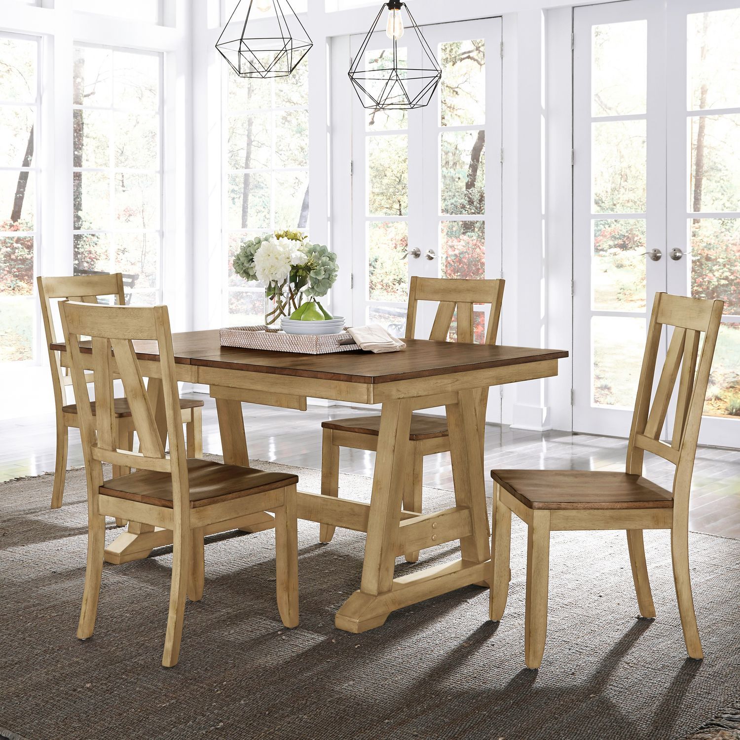 Lindsey Farm - 5 Piece Trestle Table Set - Brown / Dark Brown