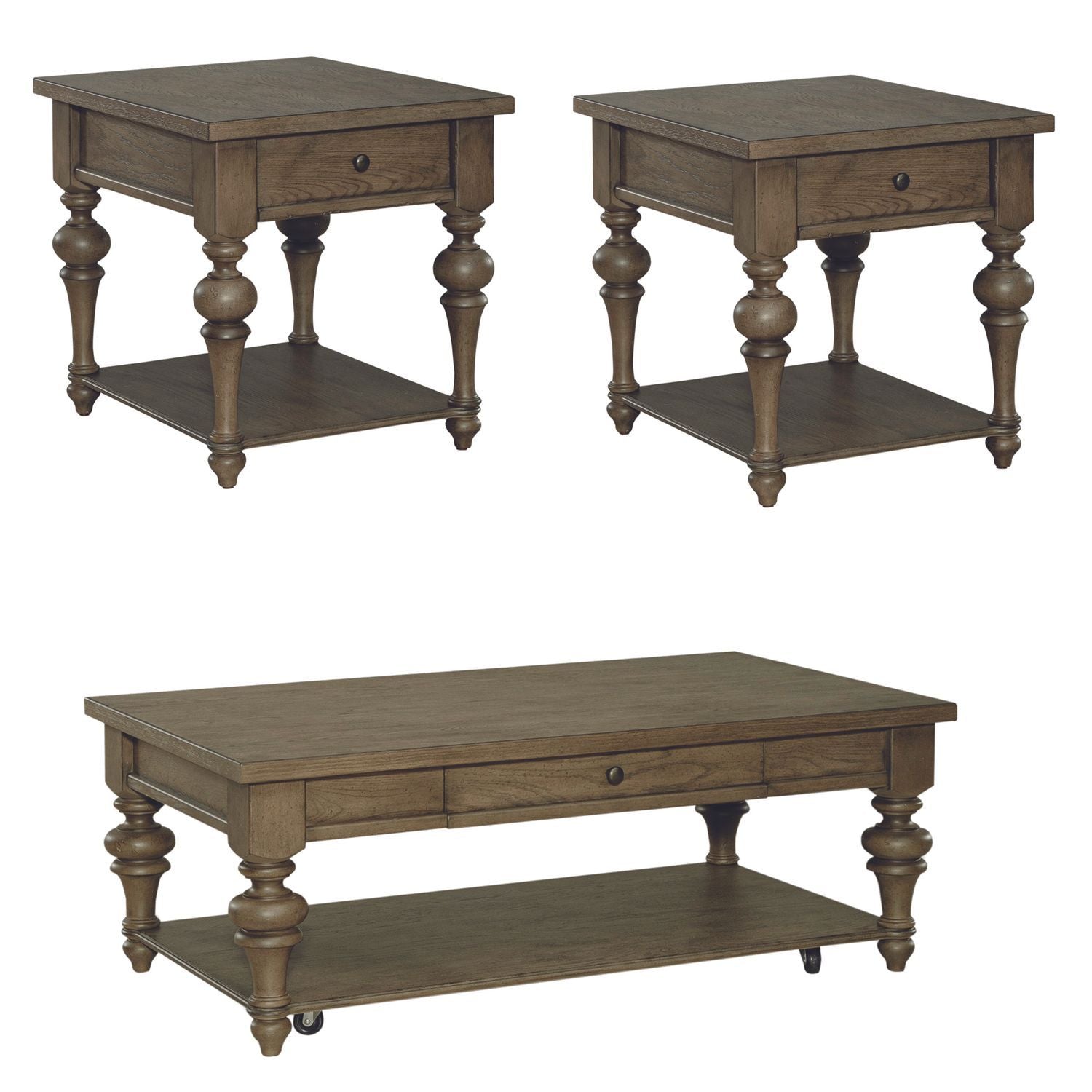 Americana Farmhouse - 3 Piece Table Set (1 Cocktail 2 End Tables) - Light Brown