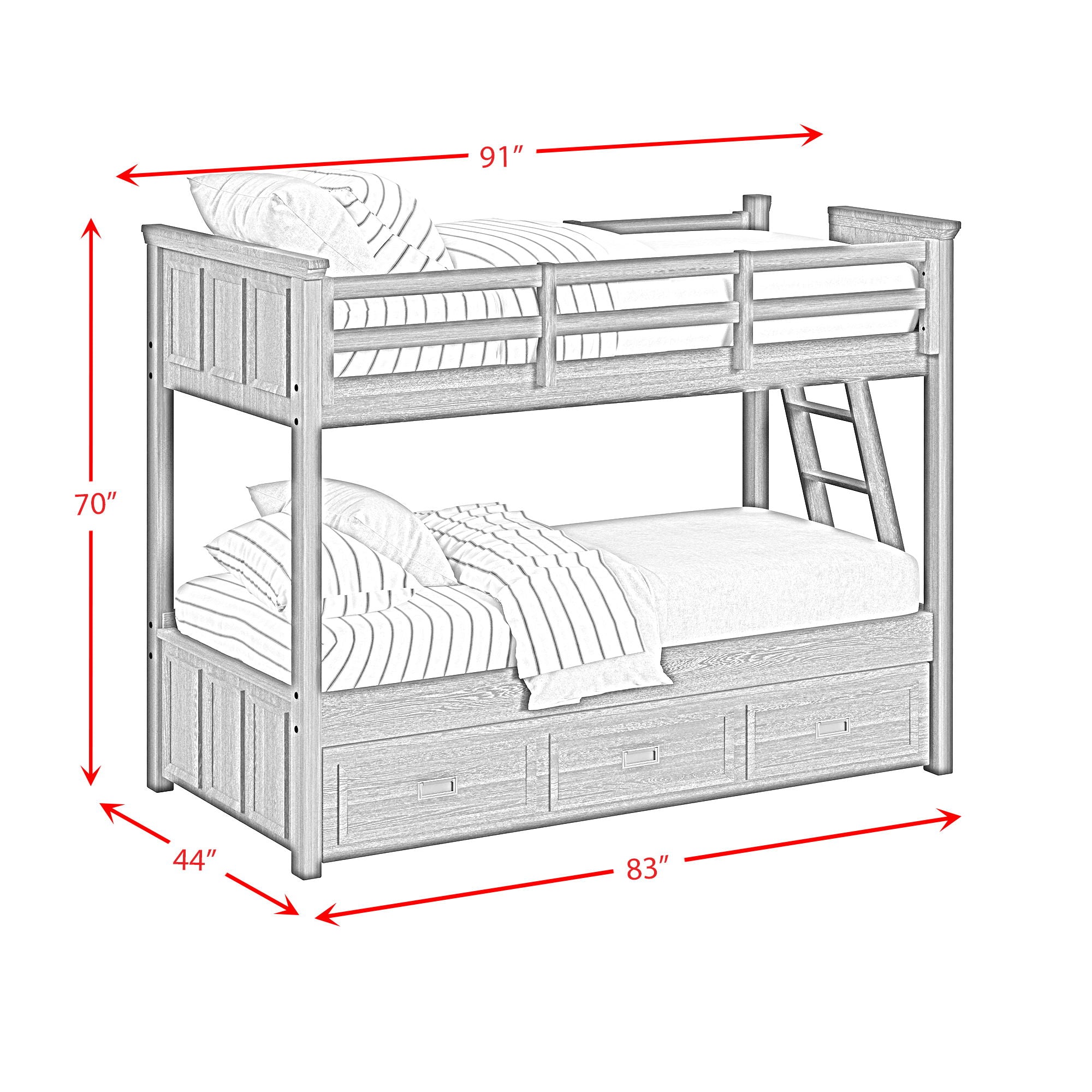 Hampton Kids - Bunk With Ladder And Trundle Bedroom Set
