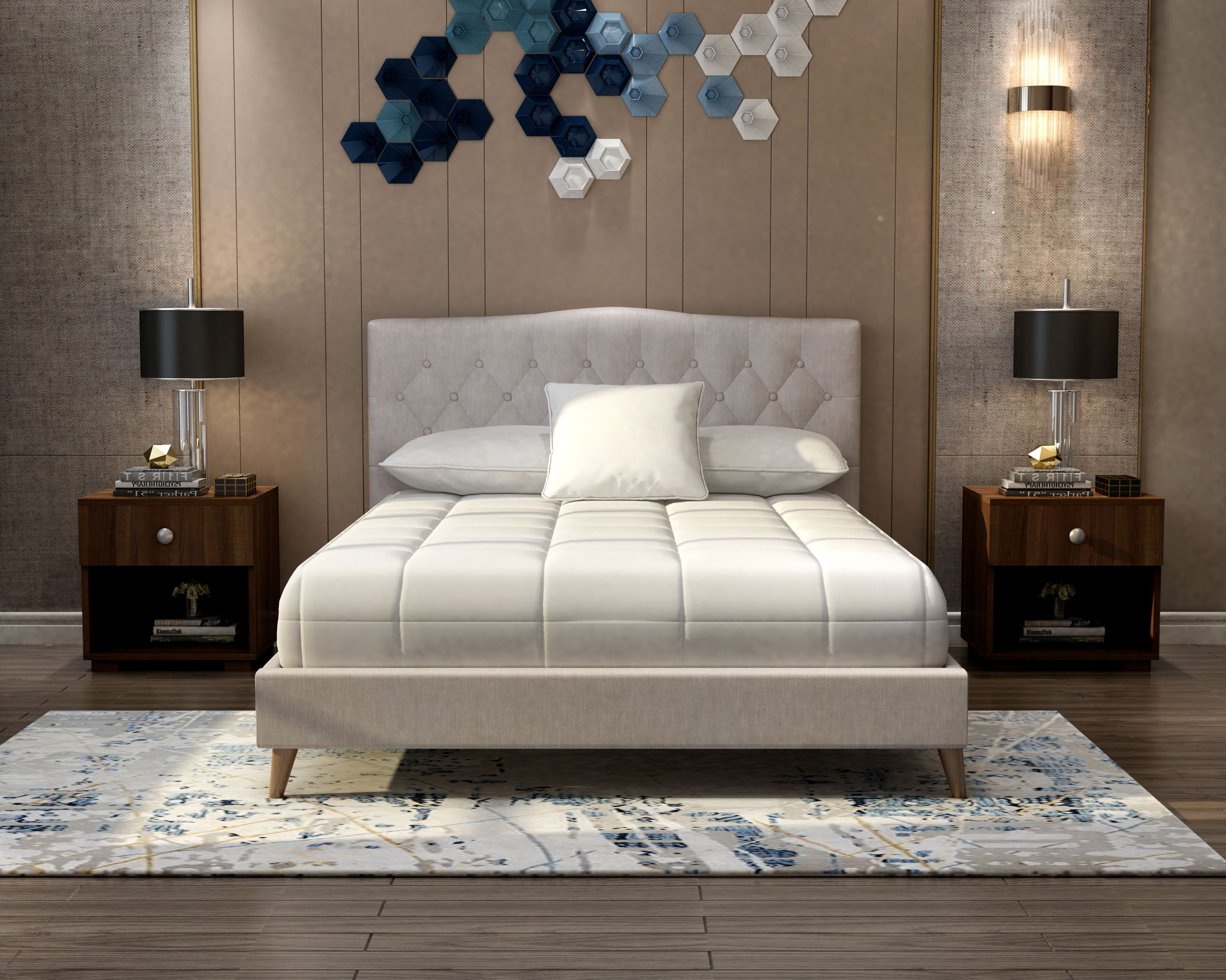 Rachel - Upholstered Bed In A Box With 2 Nightstands
