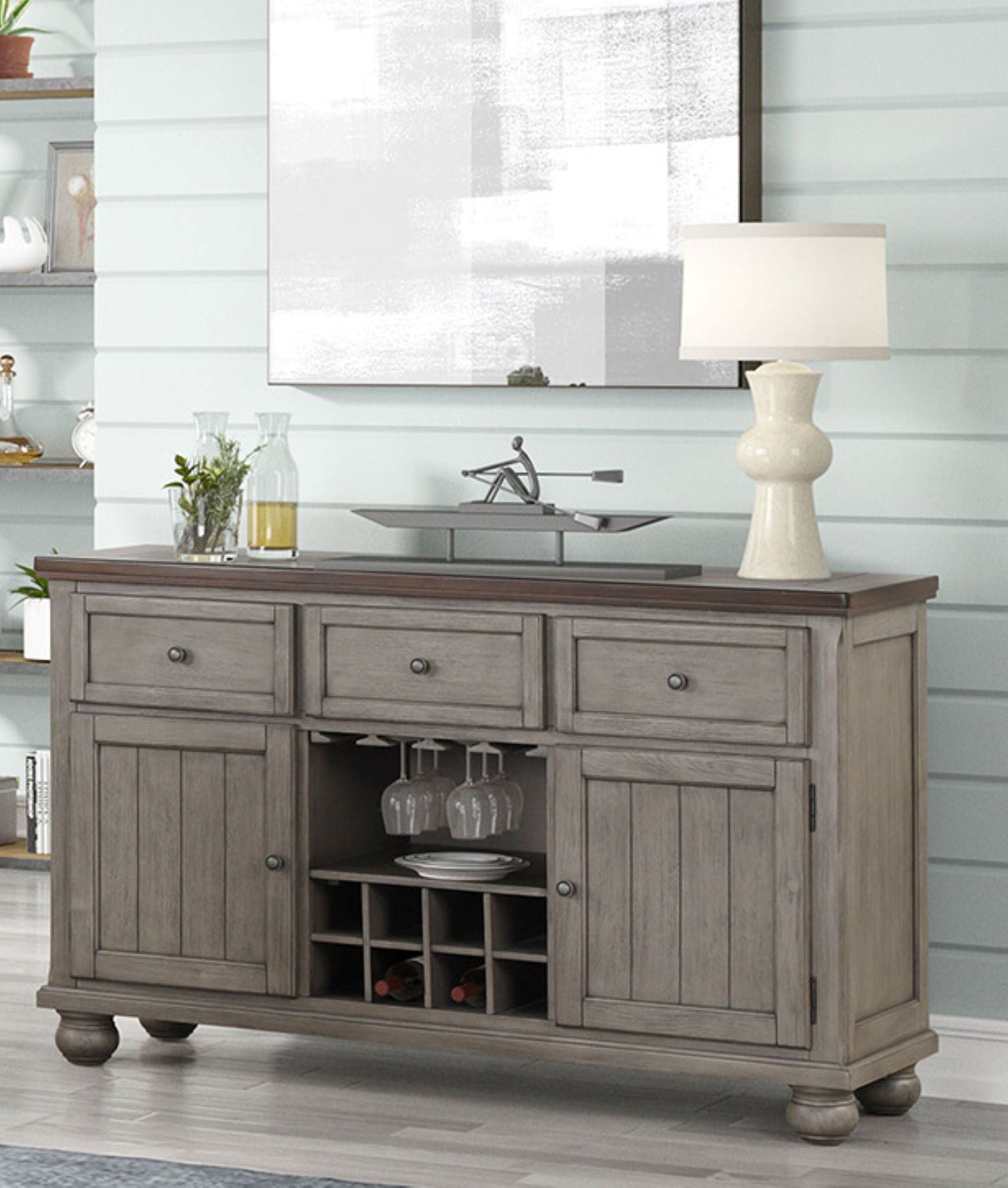 Will Dining - Server With Power Pack - Gray / Brown
