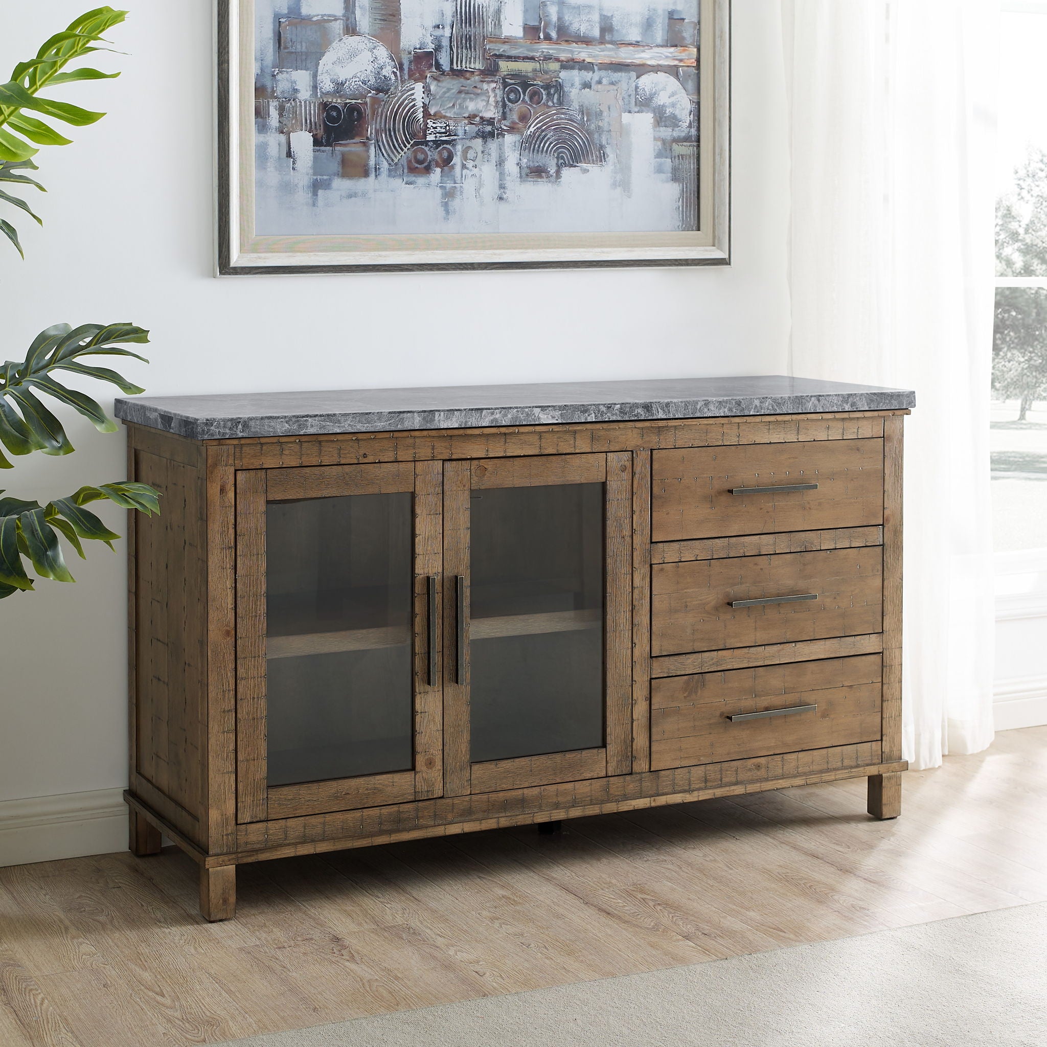 Grayson - Marble Top Server - Gray / Light Brown