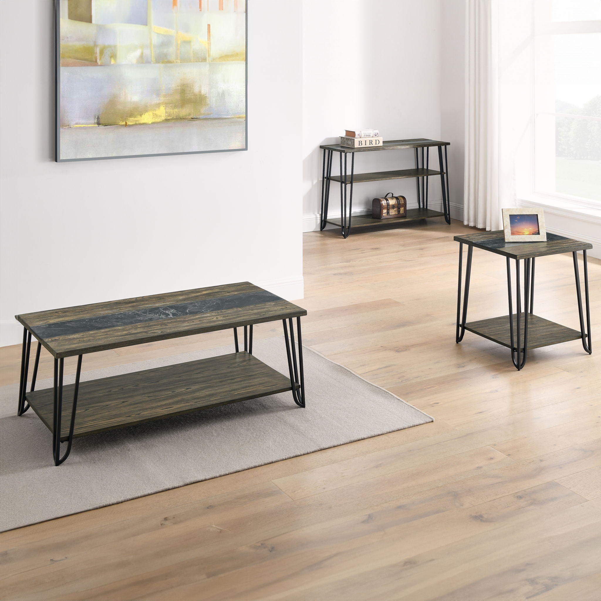 Harper - Sofa Table With Sintered Stone Inlay - Brown
