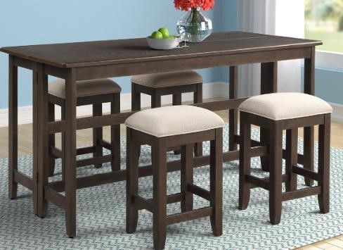 Lindsey - 5 Piece Drop Leaf Counter Set - Ebony / Beige