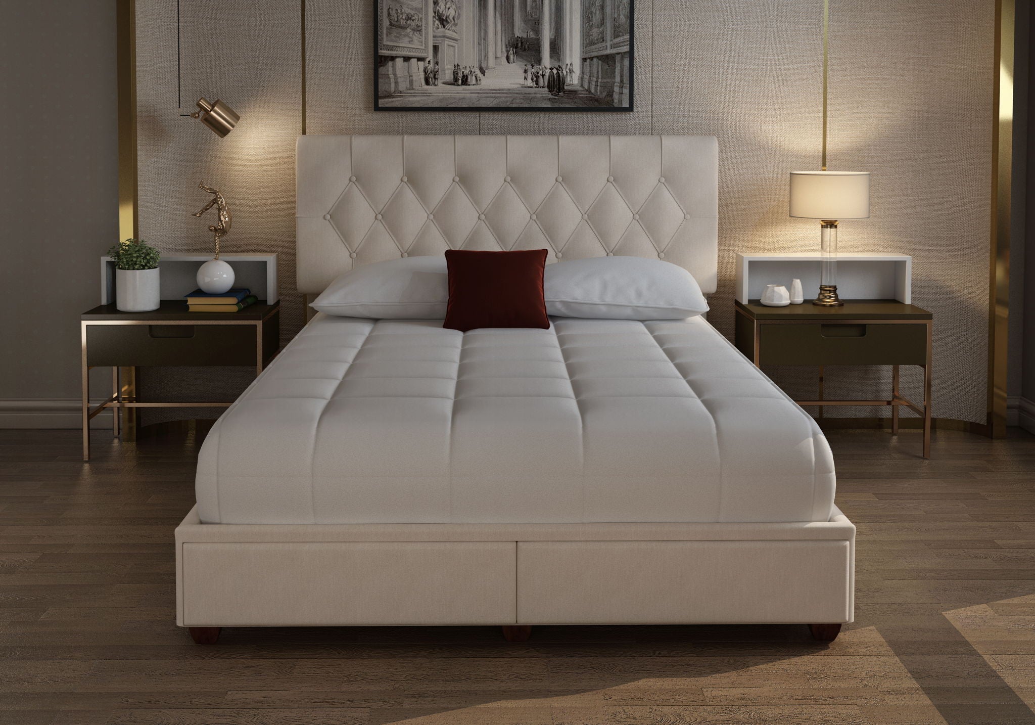 Elise - Upholstered King Storage Bed In A Box - Cream