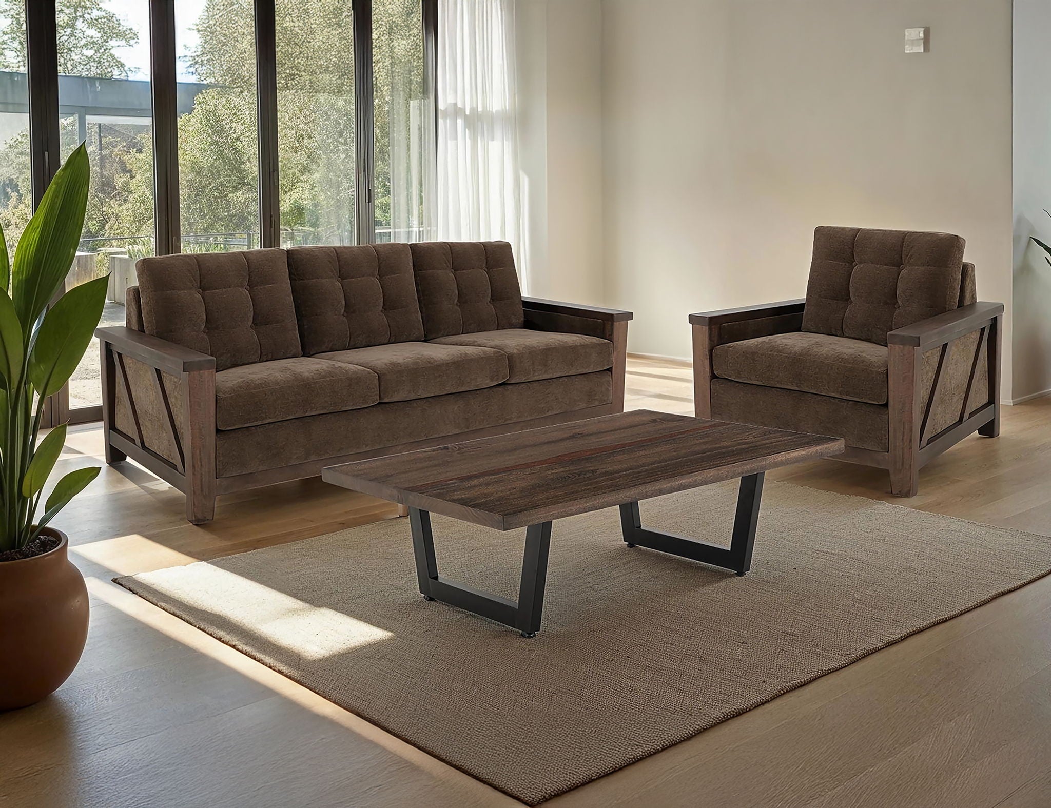 Walnut - Upholstered Sofa - Deep Forest Brown