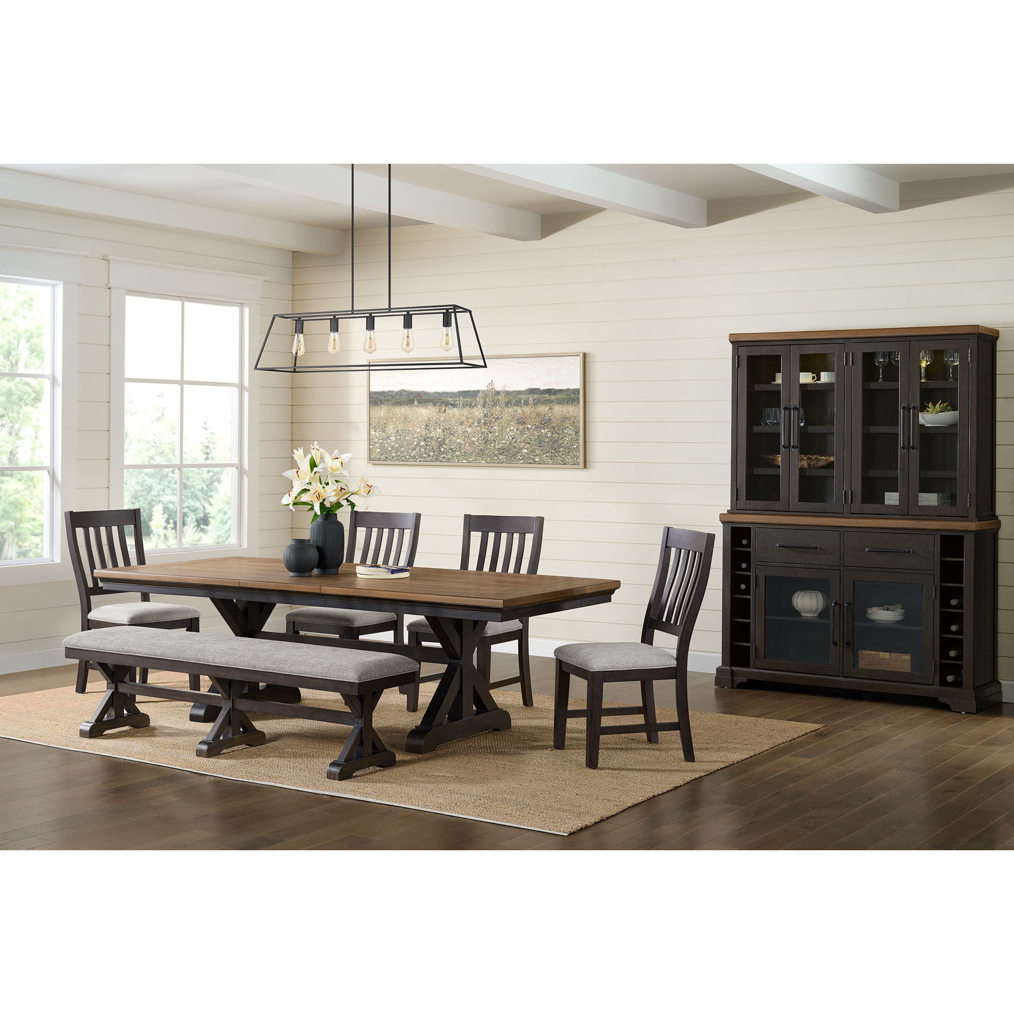 Montrose - Fabric Dining Bench - Espresso / Light Gray