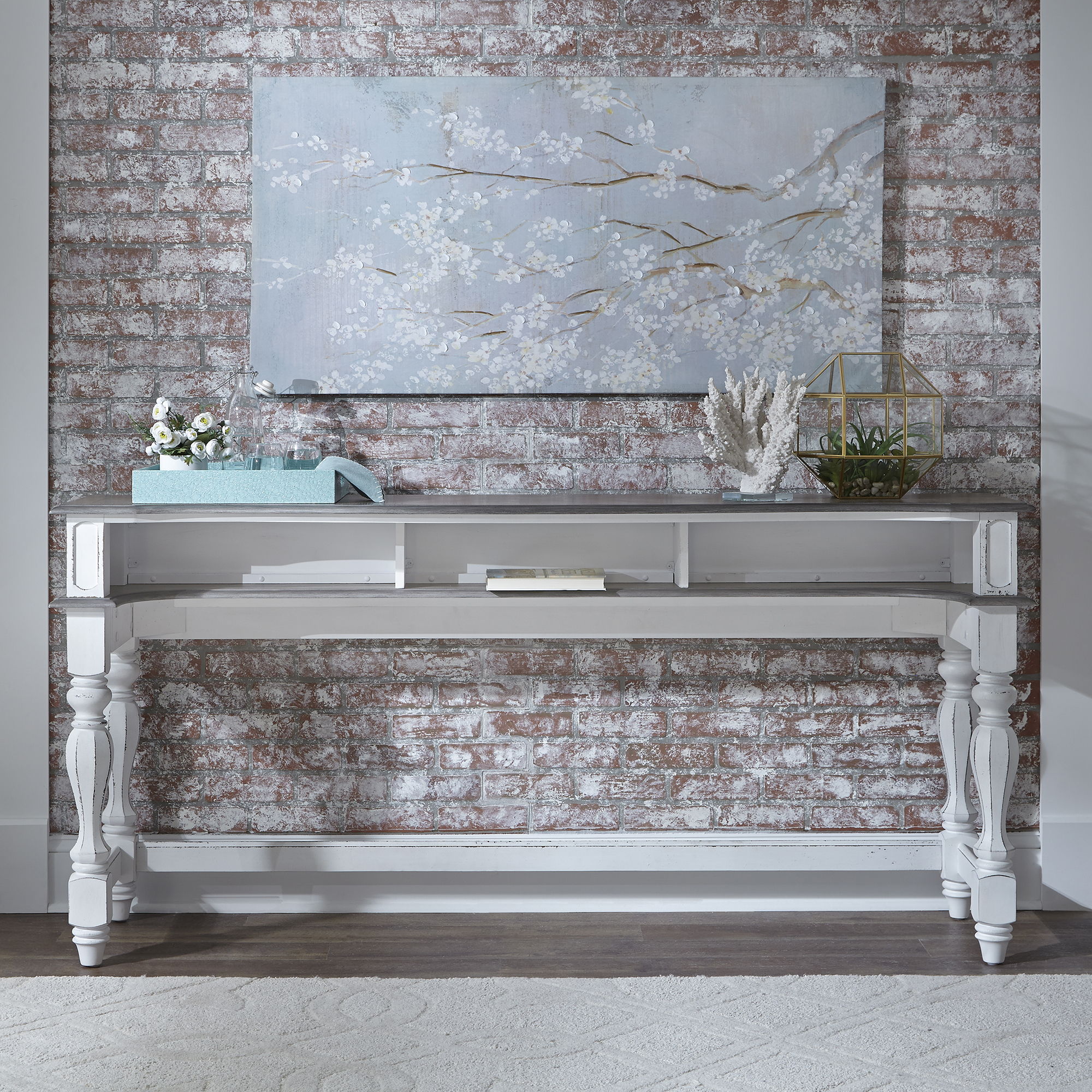 Magnolia Manor - 4 Piece Console Set (1 Console 3 Stools) - White