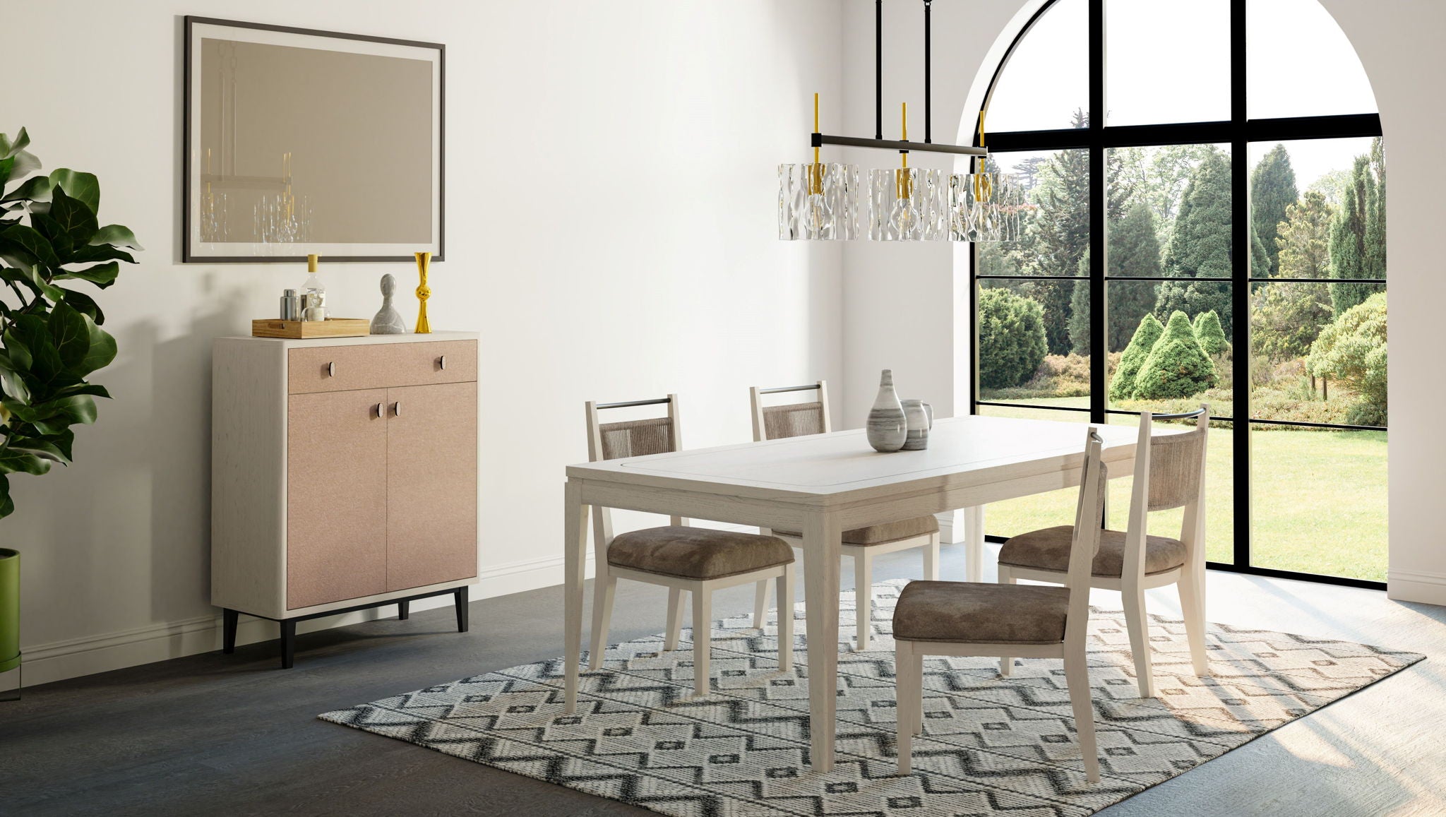 Trilogy - Dining Table With Metal Inlay - Vanilla