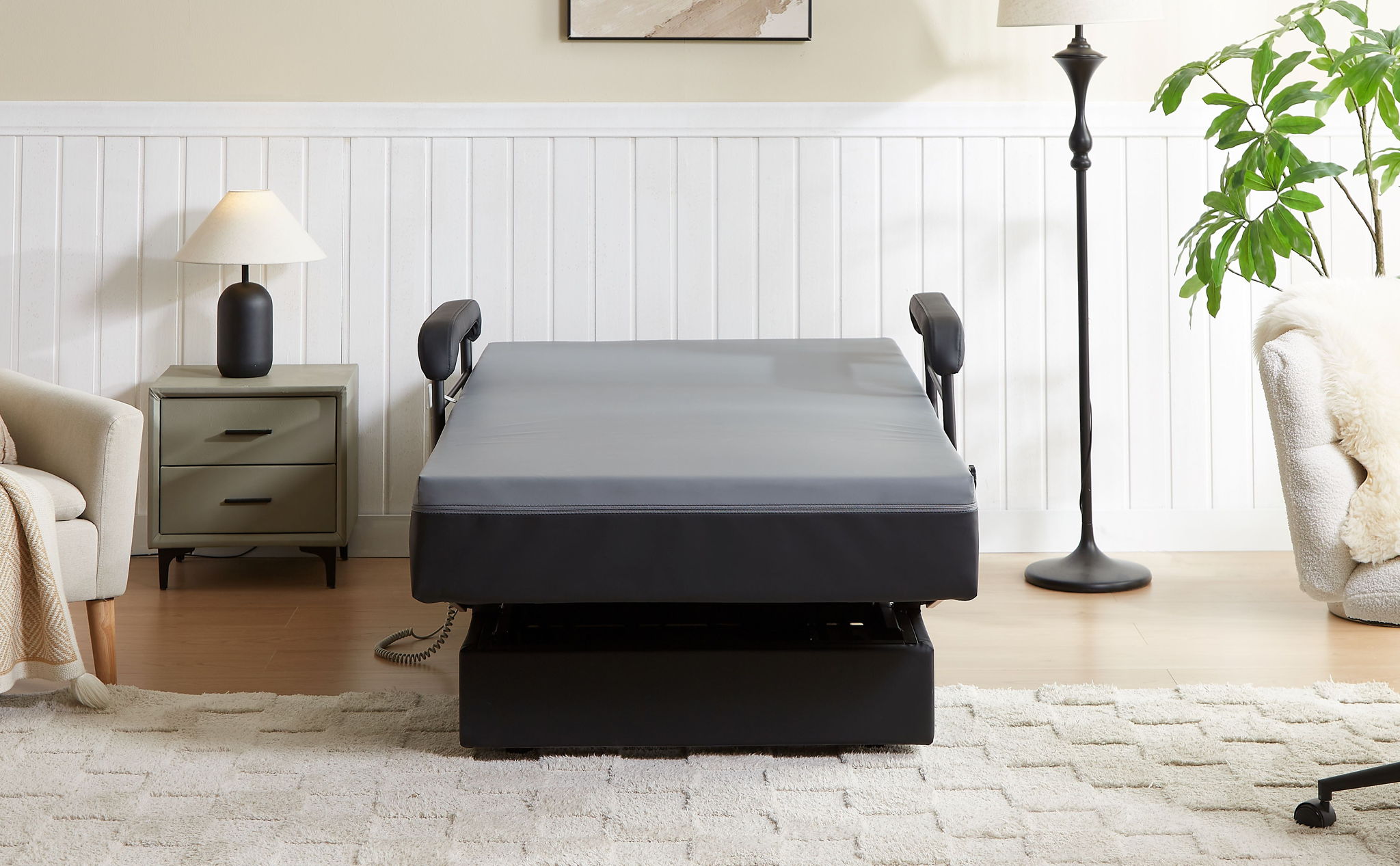 EZY Out II - Twin Hi-Lo Adjustable Bed With Mattress - Gray / Black