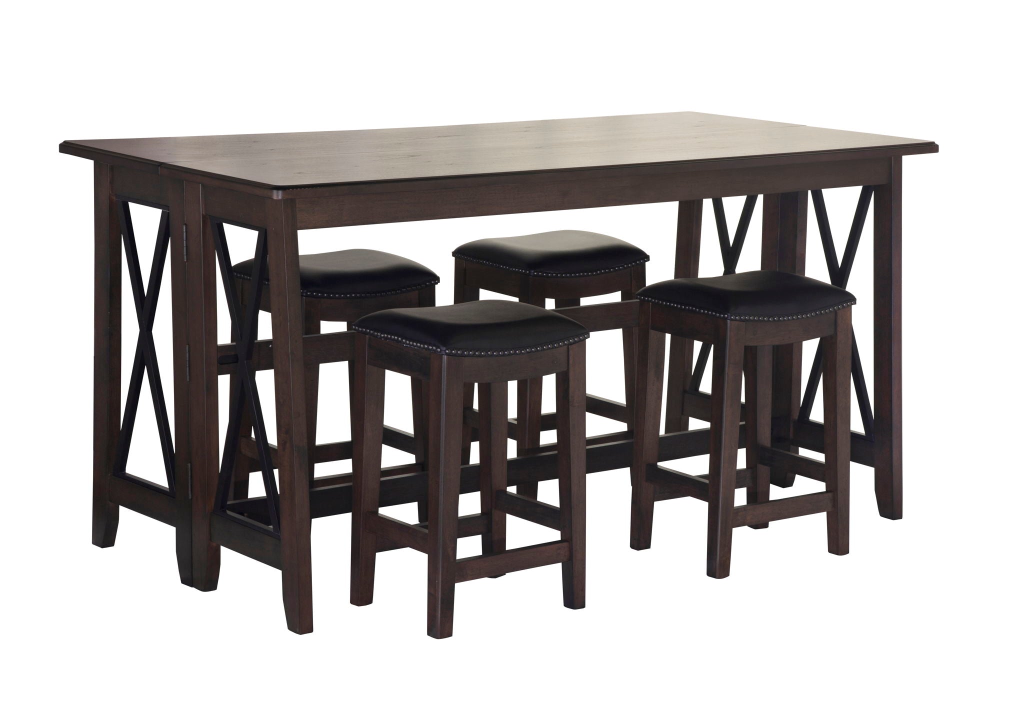 Carmina - 5 Piece Drop Leaf Counter Set - Dark Brown