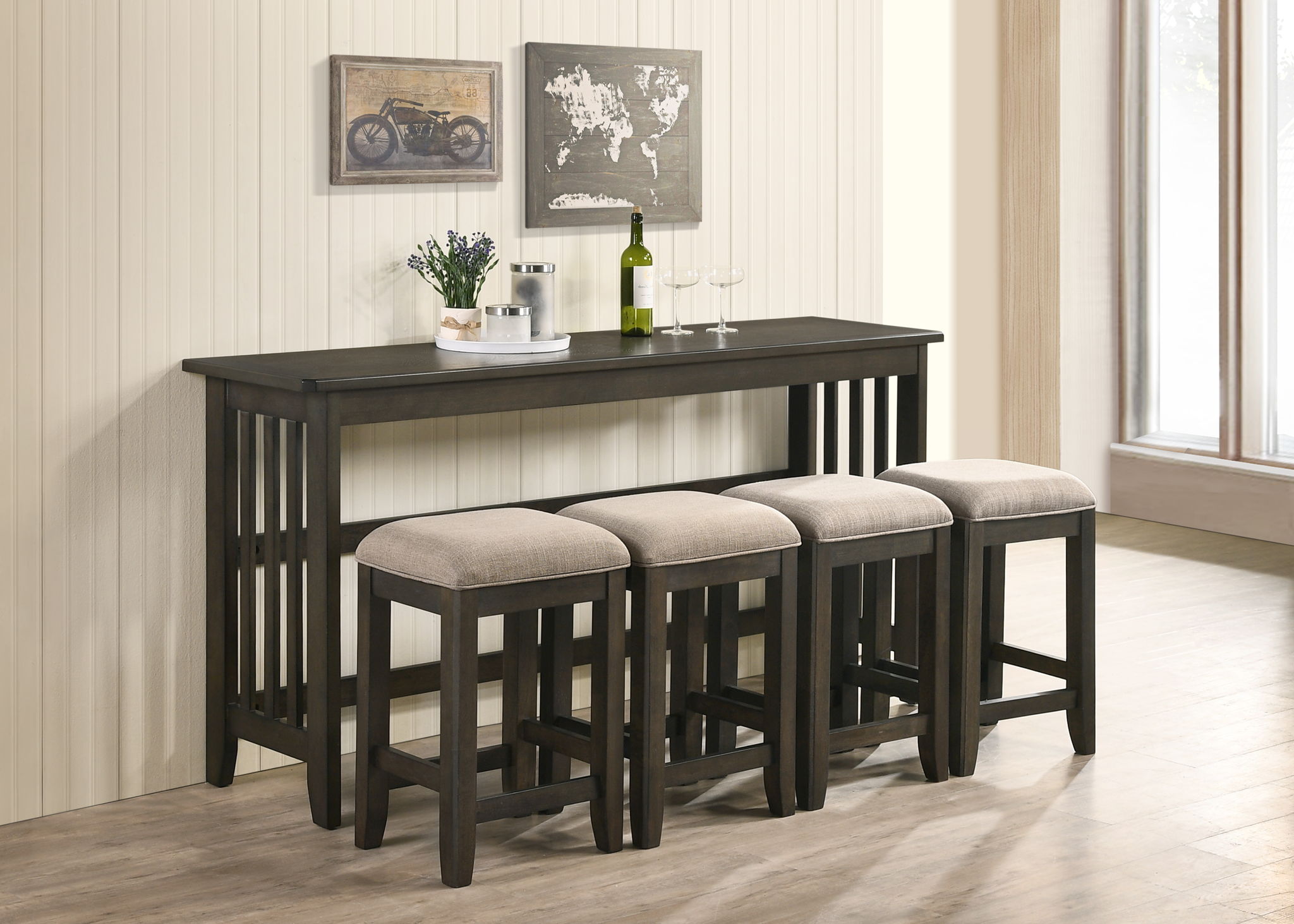 Lindsey - 5 Piece Drop Leaf Counter Set - Ebony / Beige