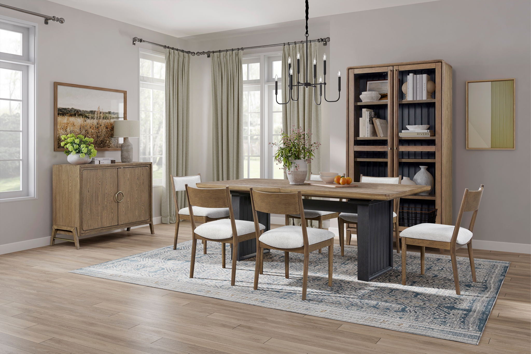 Elure - Double Pedestal Table With Leaf - Peppercorn / Light Brown
