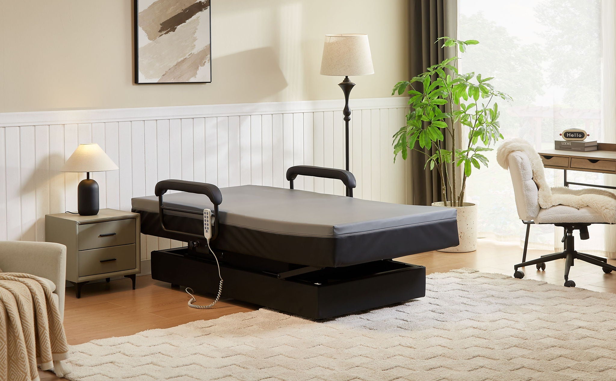 EZY Out II - Twin Hi-Lo Adjustable Bed With Mattress - Gray / Black
