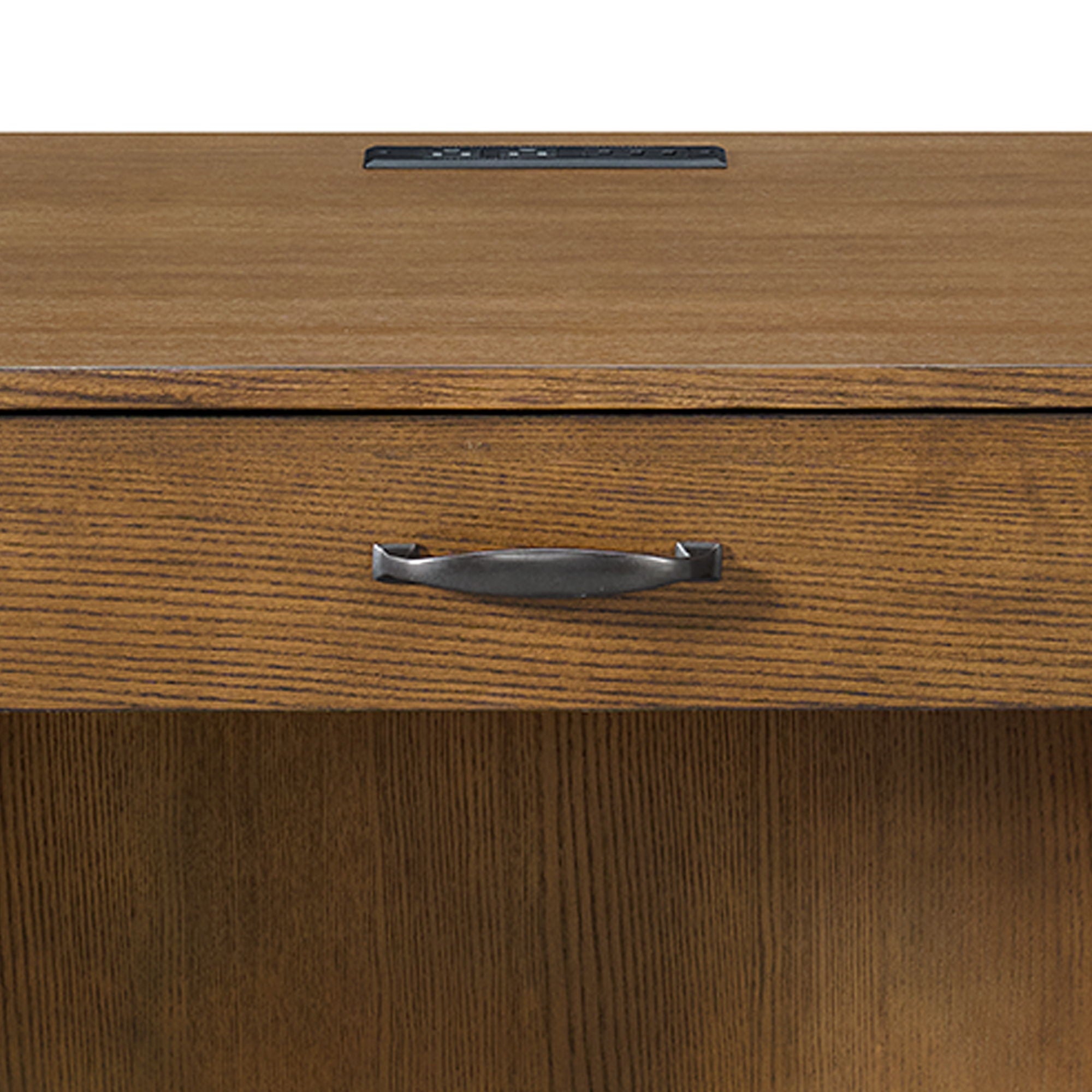 Portico - Half Pedestal Desk With Power / USB - Brown Oak