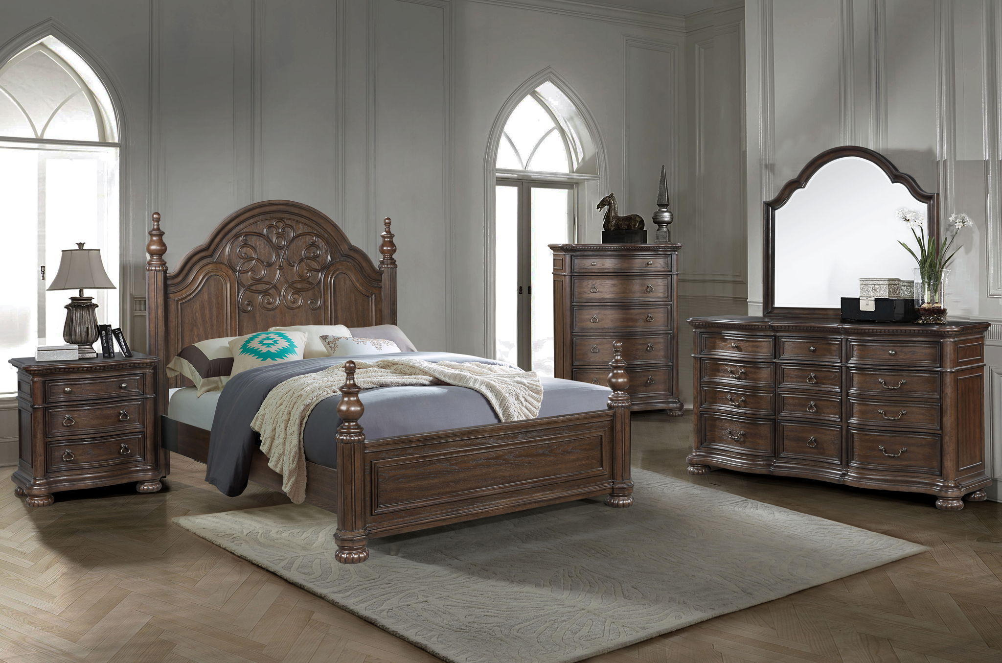 Tuscany - Queen Panel Bed - Warm Mahogany
