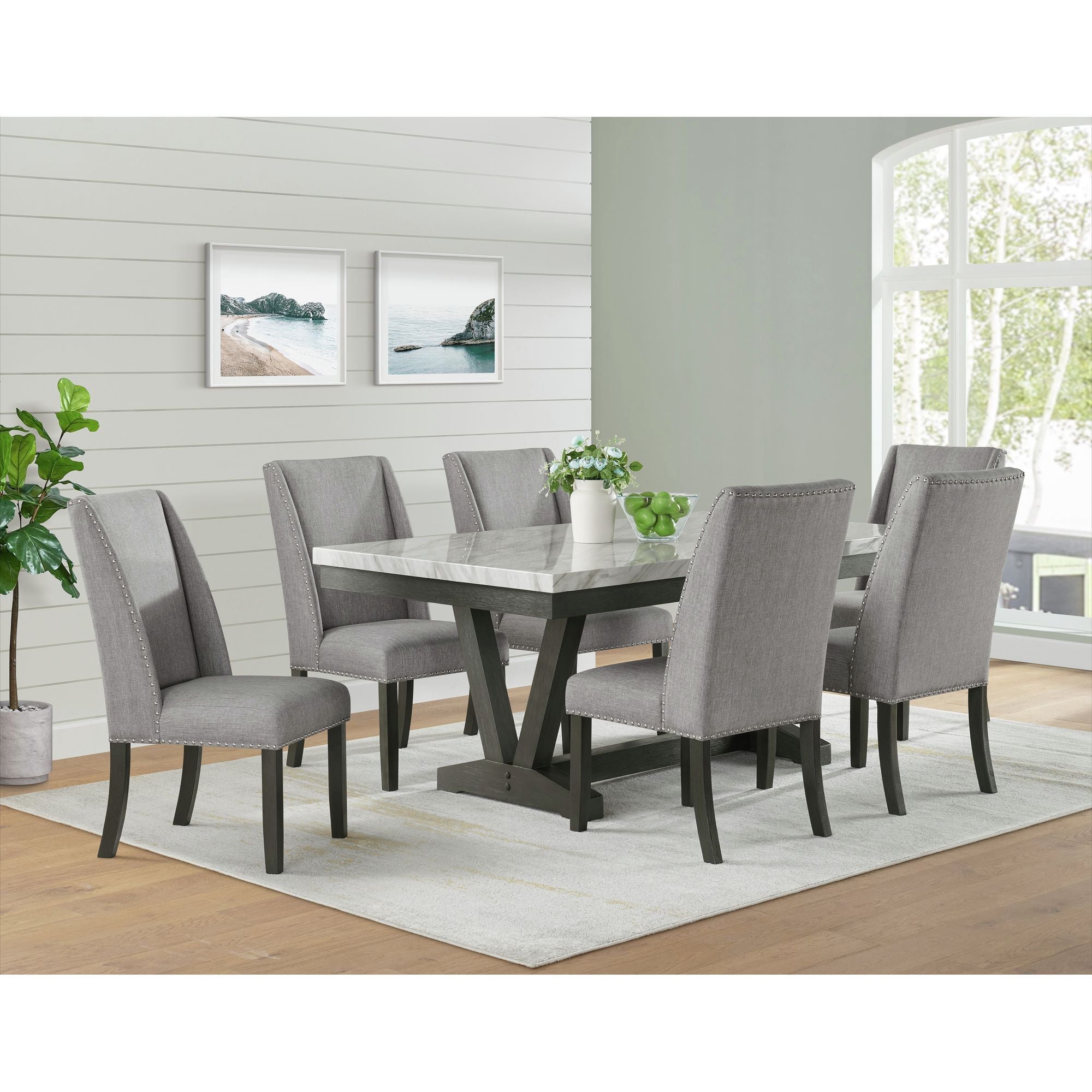 Everdeen - Dining Table With White Faux Marble Top - Charcoal
