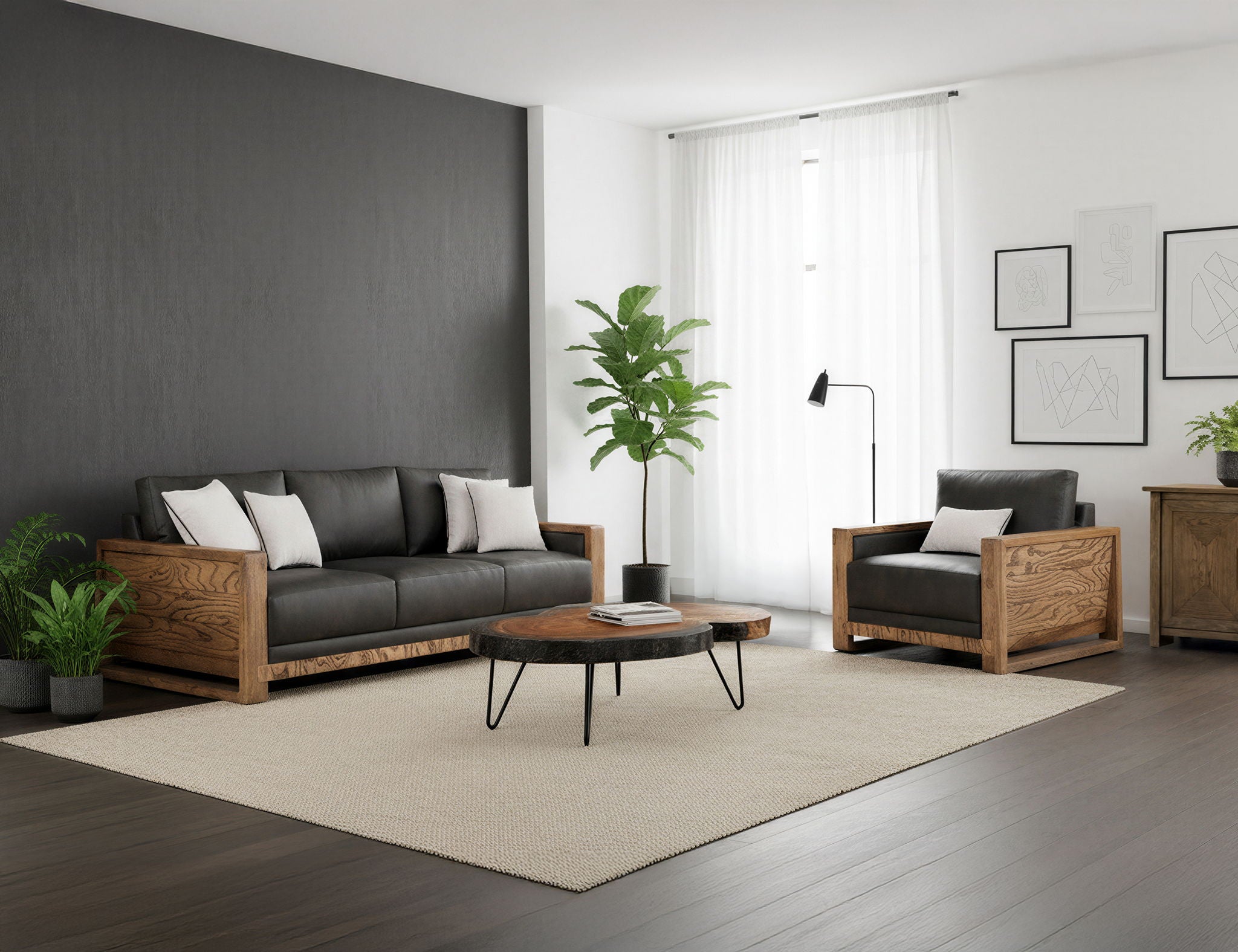 Ancora - Armchair - Dark Gray / Light Brown