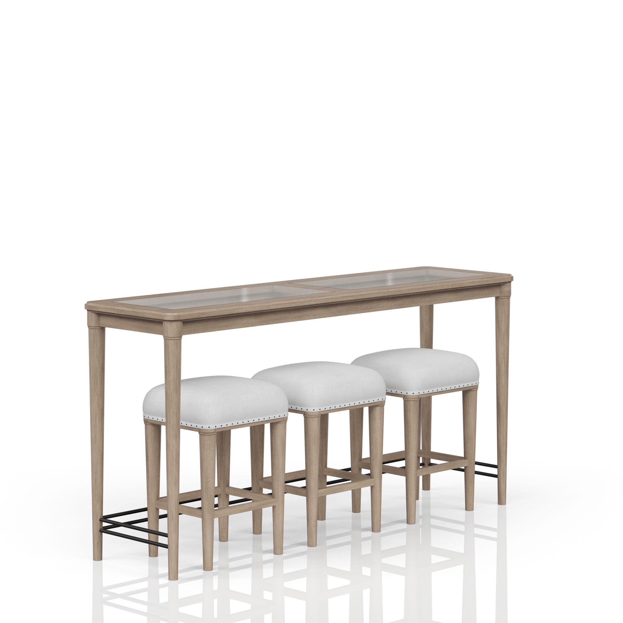 Citrus Heights - Frosted Glass Console Table With 3 Stools - Sand