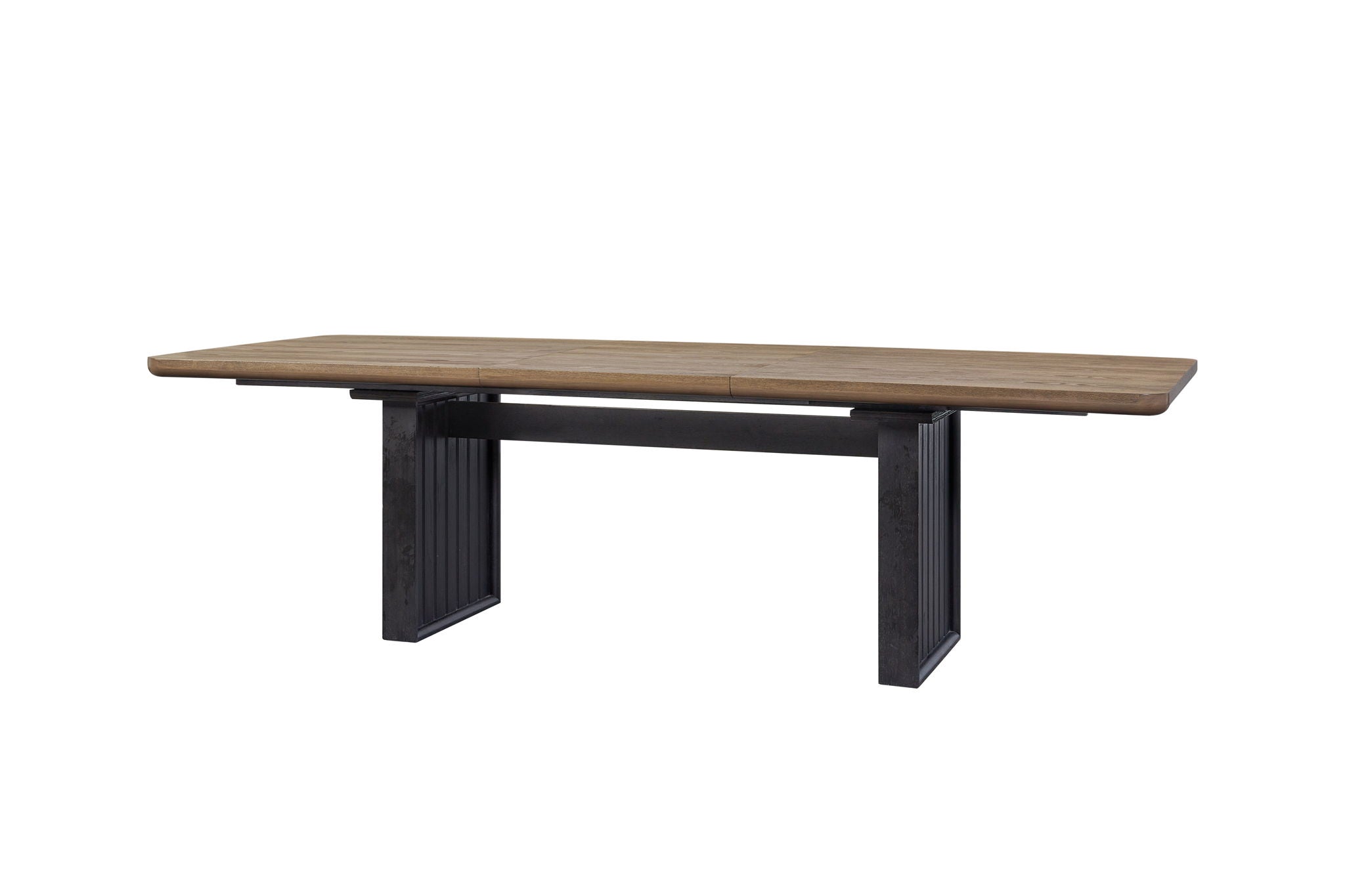 Elure - Double Pedestal Table With Leaf - Peppercorn / Light Brown