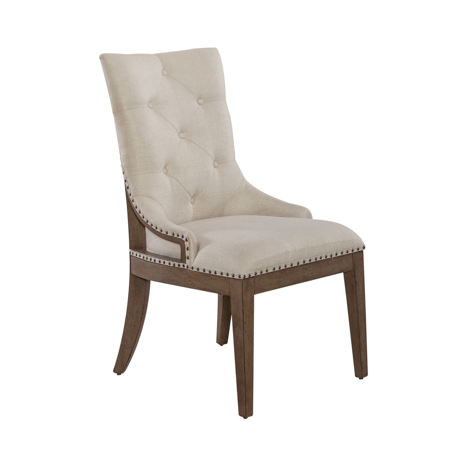 Americana Farmhouse - 5 Piece Pedestal Table Set (Upholstered Shelter Side Chairs) - Light Brown