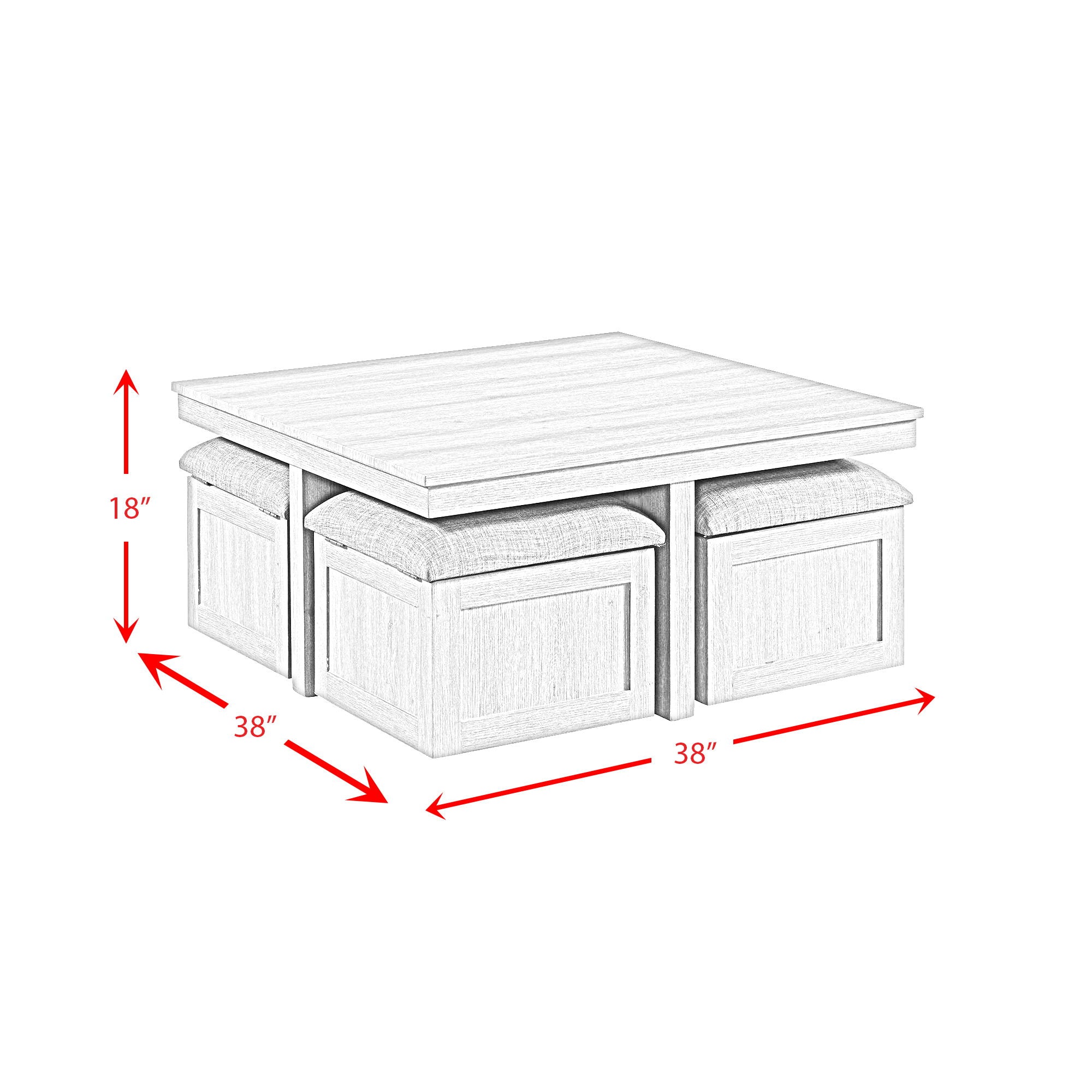 Uster - Coffee Table With Four Storage Stools - Gray