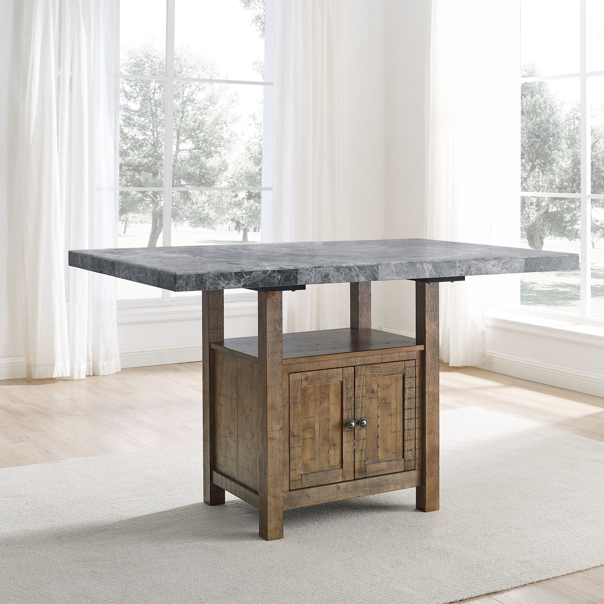 Grayson - Marble Top Counter Table - Gray / Light Brown