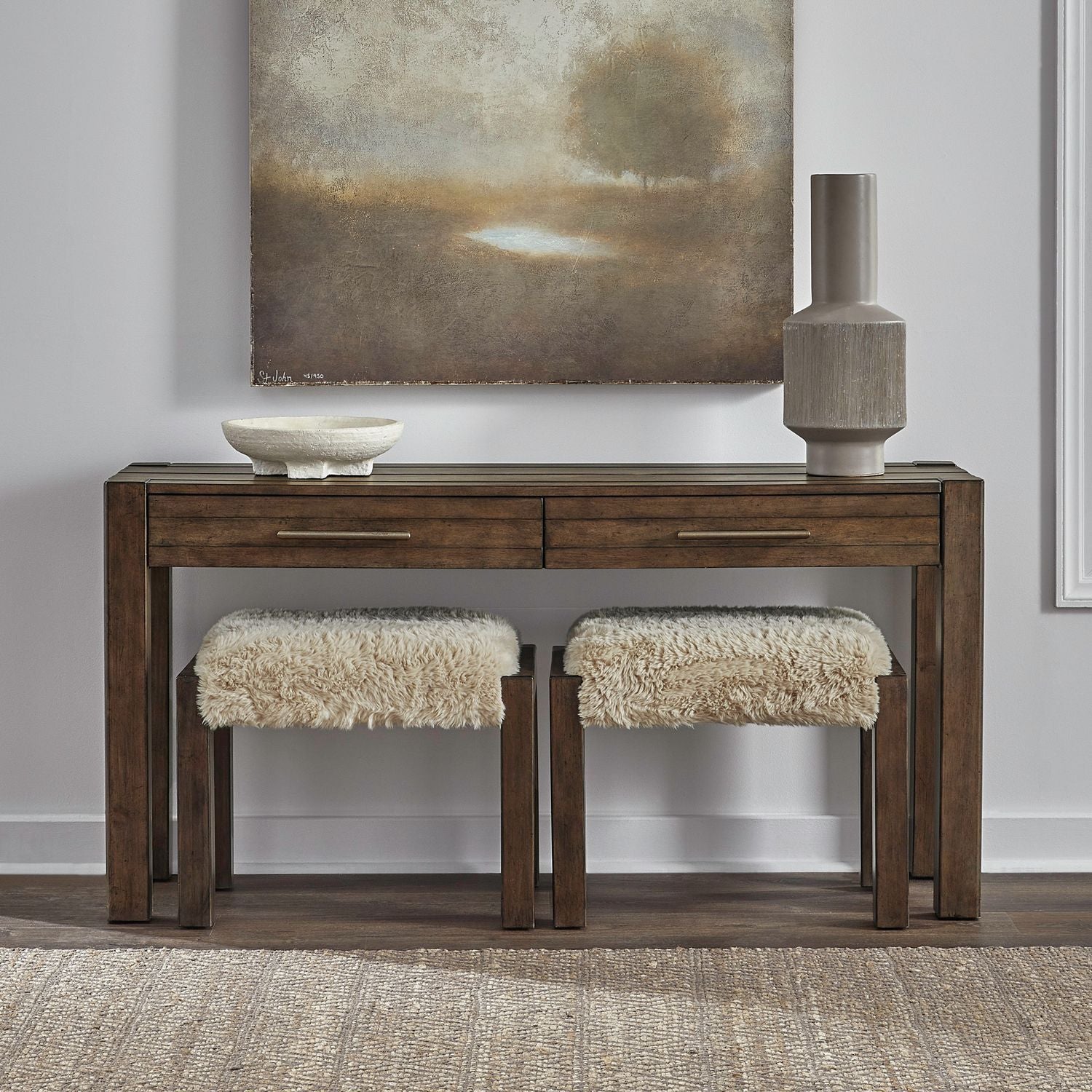 Broadmore - 3 Piece Table Set (1 Console Table 2 Console Stools) - Brown
