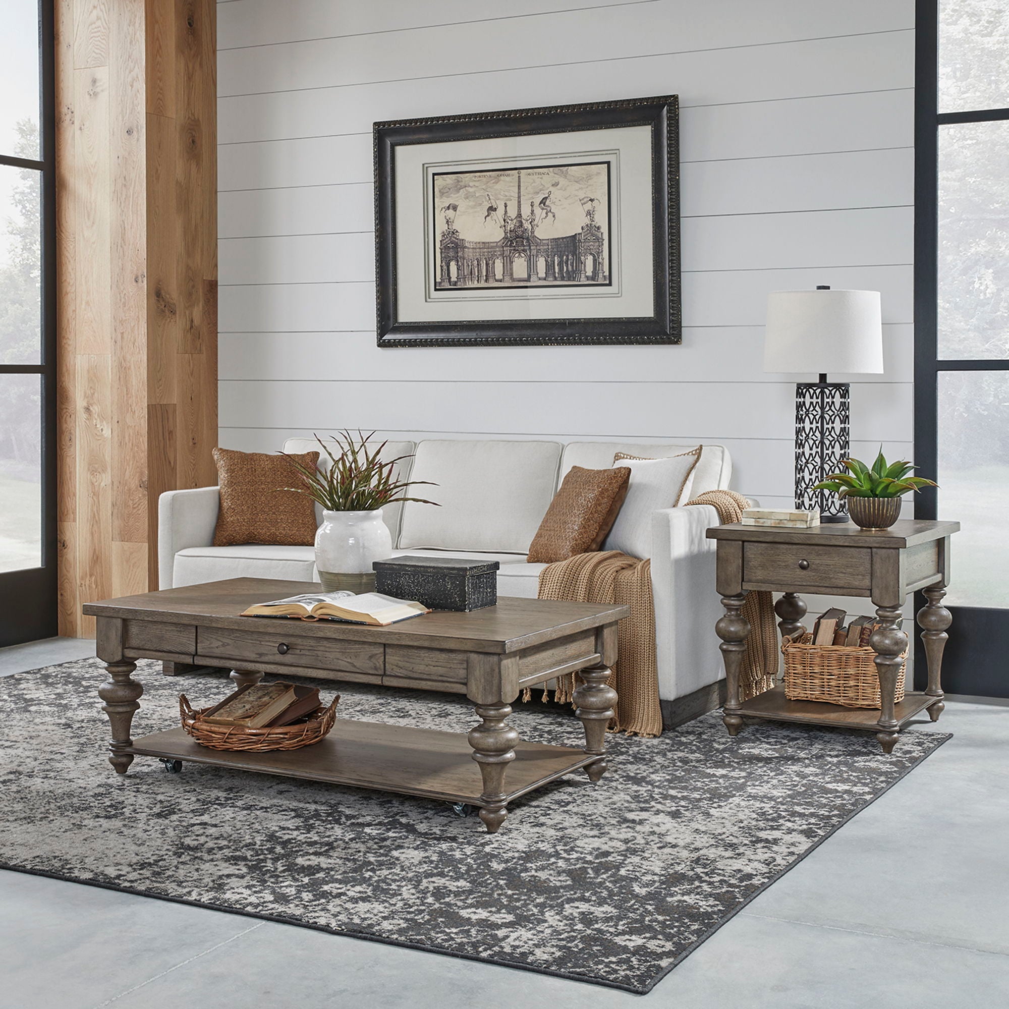 Americana Farmhouse - 3 Piece Table Set (1 Cocktail 2 End Tables) - Light Brown