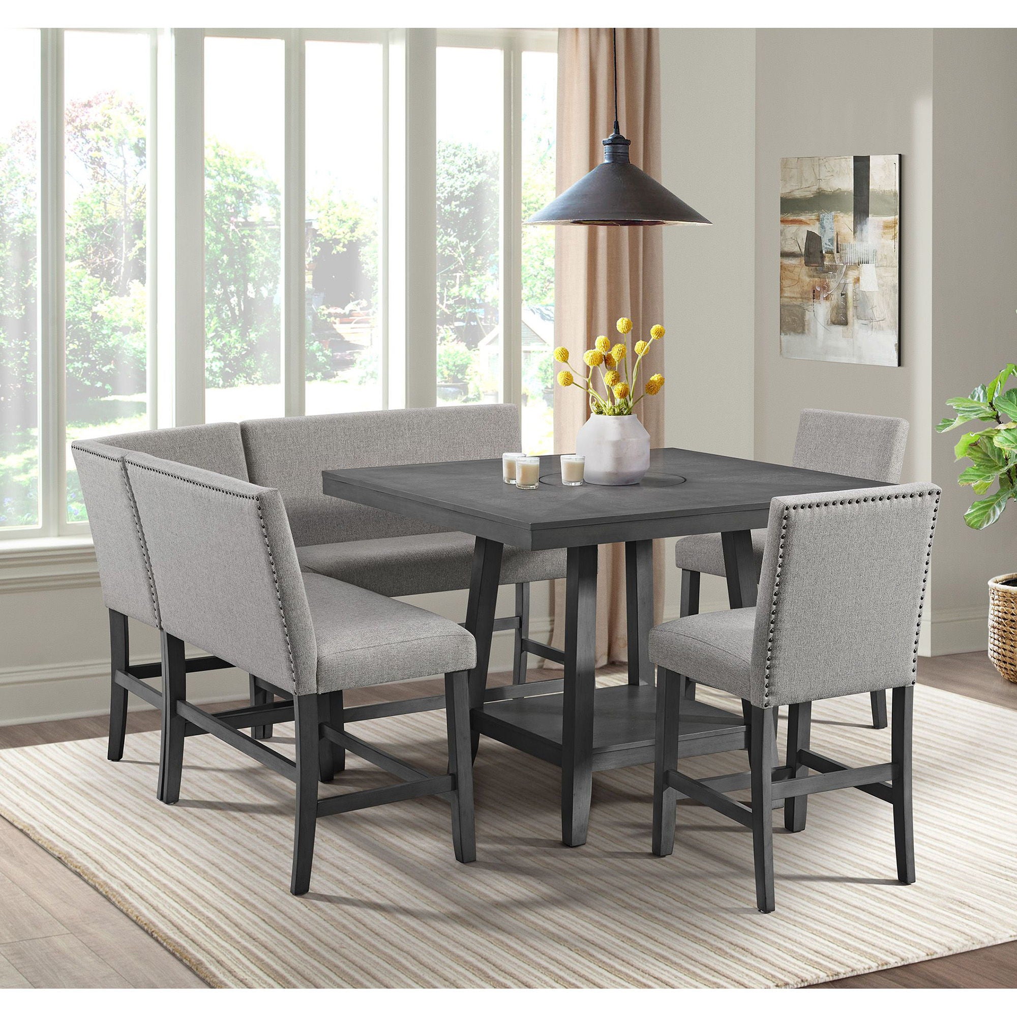 Seneca - Counter 3 Piece Corner Fabric Bench - Gray