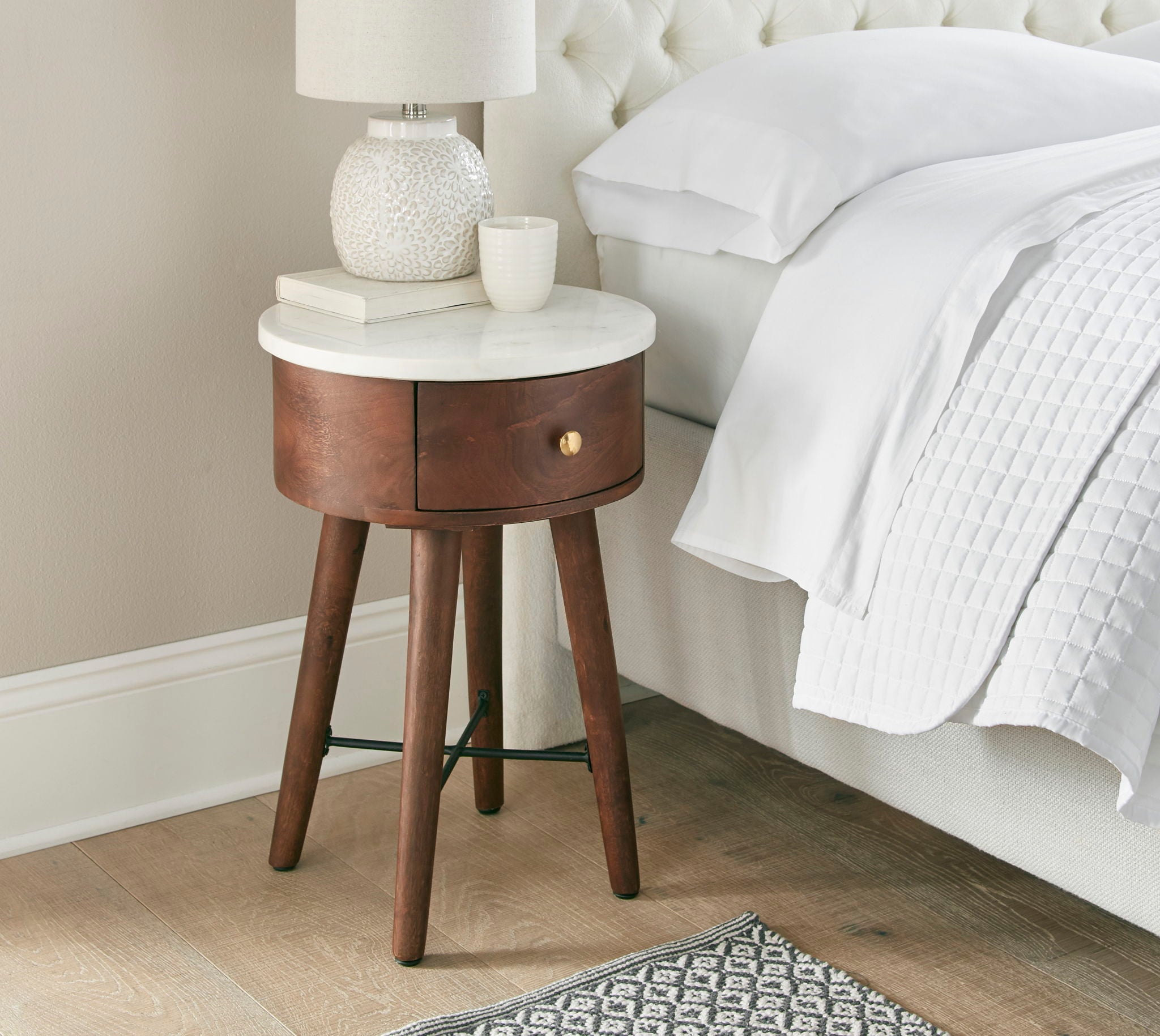 Bangalore - Marble Top Round End Table - White