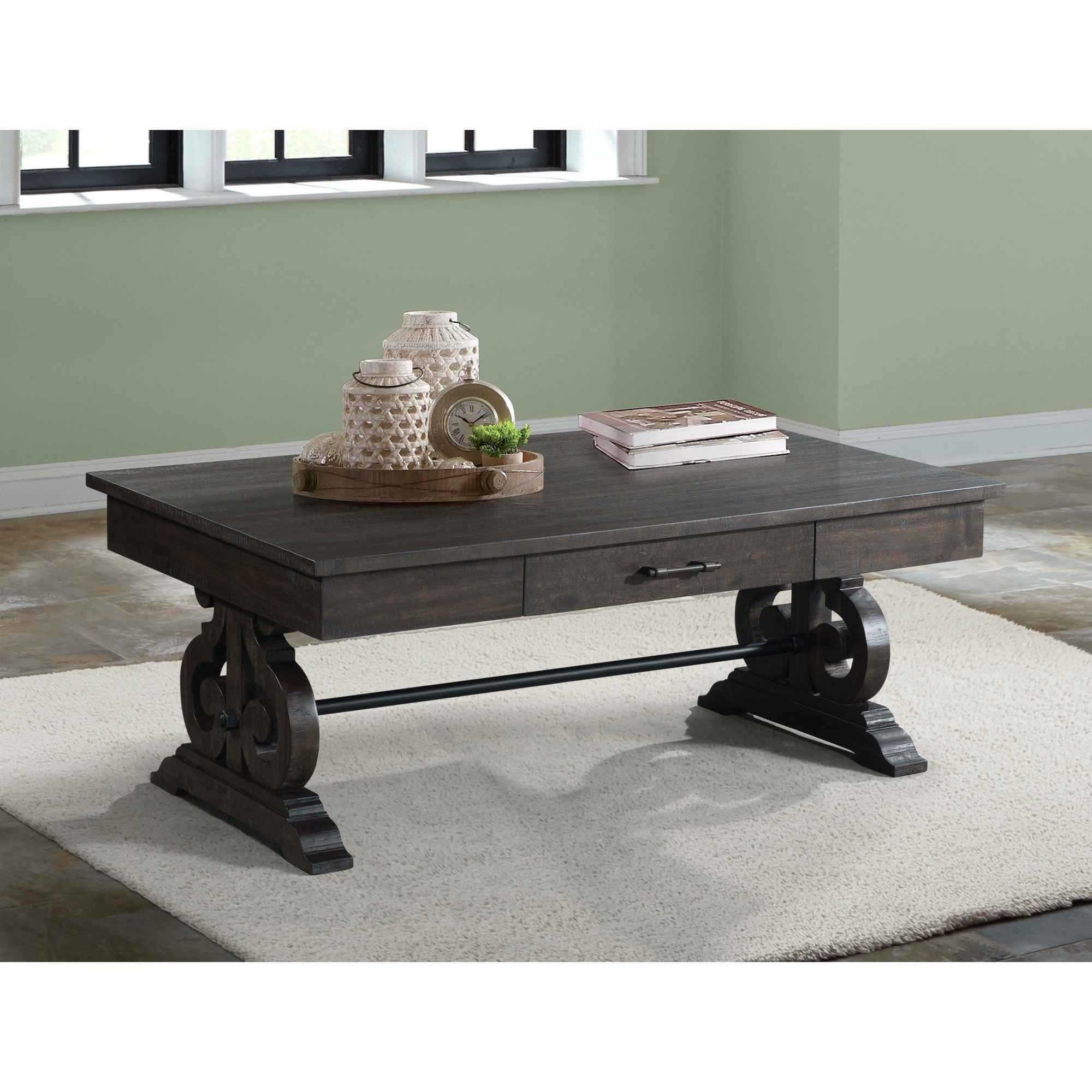 Stone - Coffee Table With PU Base - Dark Walnut