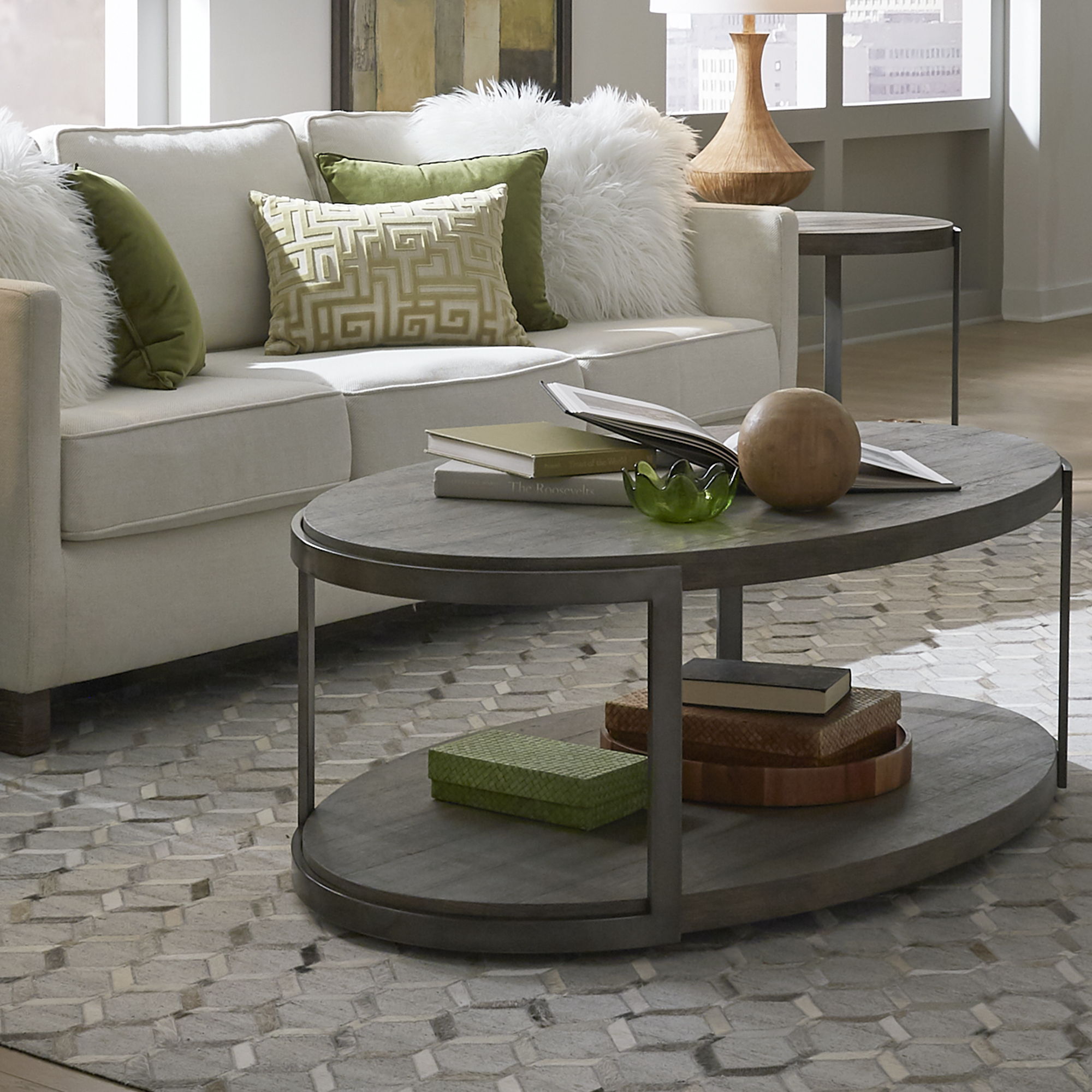Modern View - 3 Piece Table Set (1 Oval Cocktail Table 2 End Tables) - Dark Gray