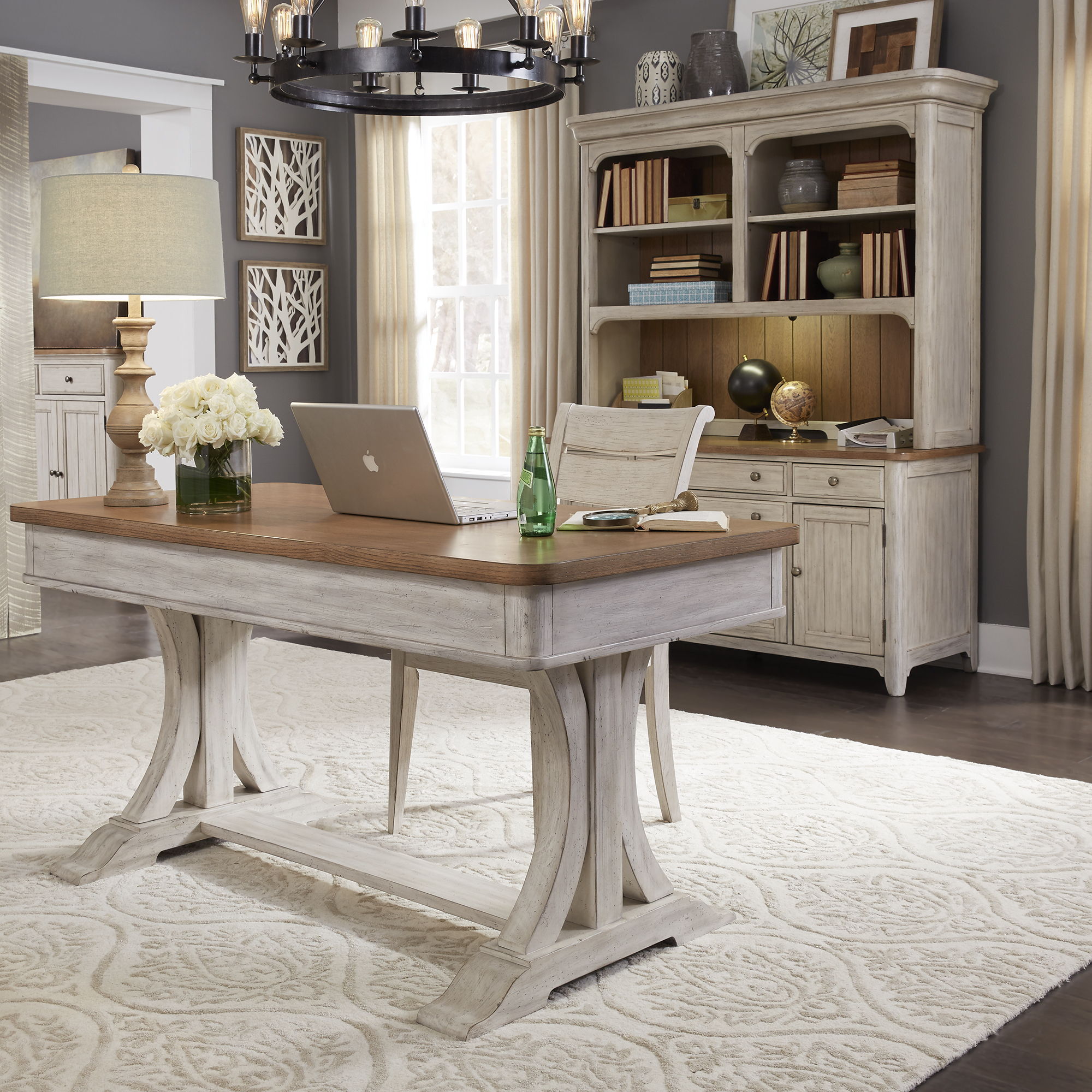 Farmhouse Reimagined - 3 Piece Home Office Set (Desk & Hutch) - White