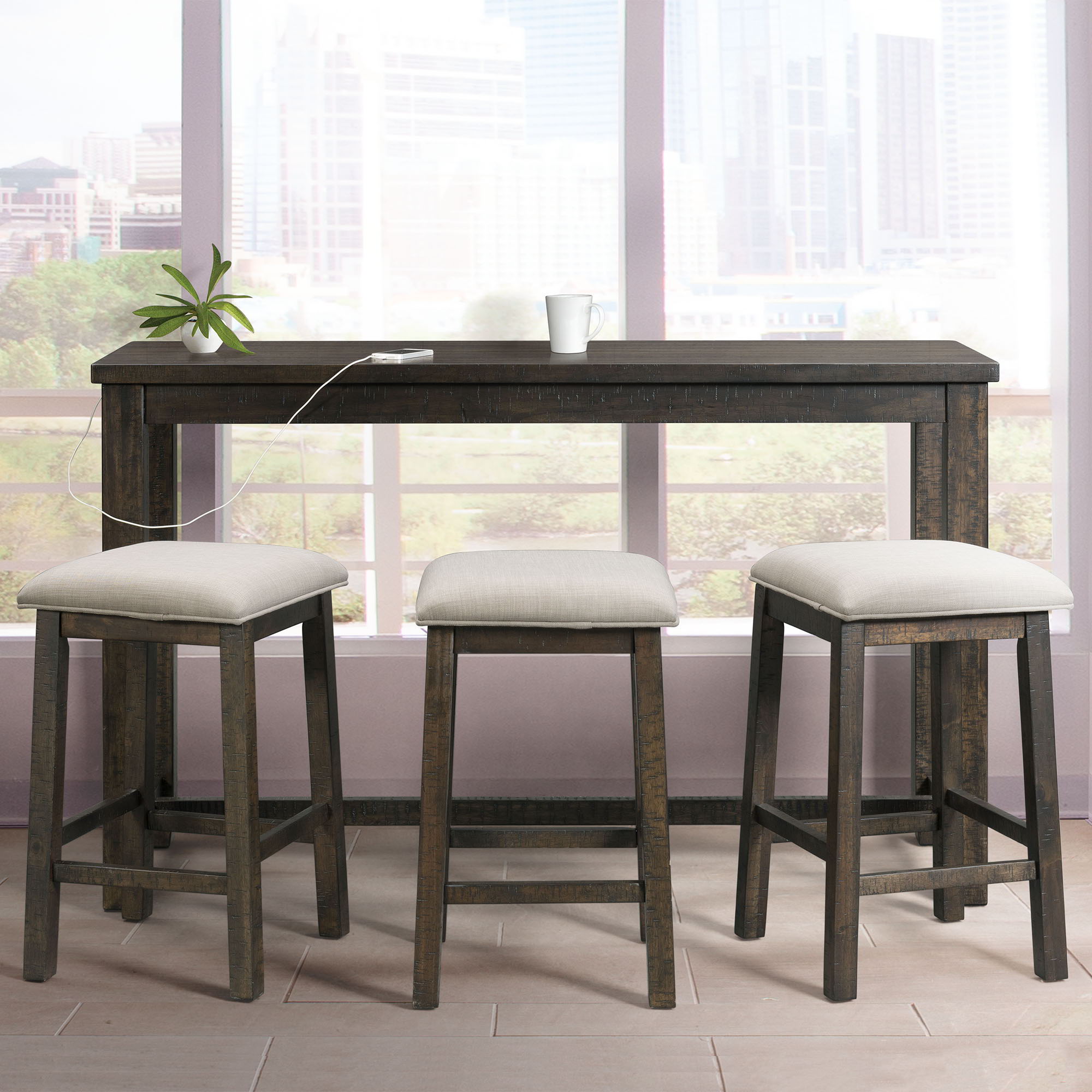 Stone - Multipurpose Bar Table Set - Dark Walnut