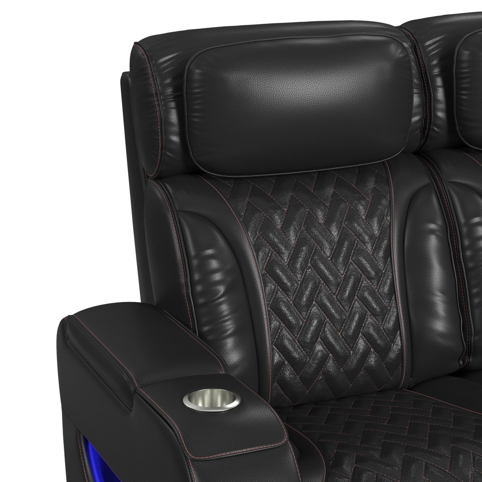 Prime Time - P3 2 Piece Living Room Set (Sofa & Loveseat) - Jett Black With Red Stitching