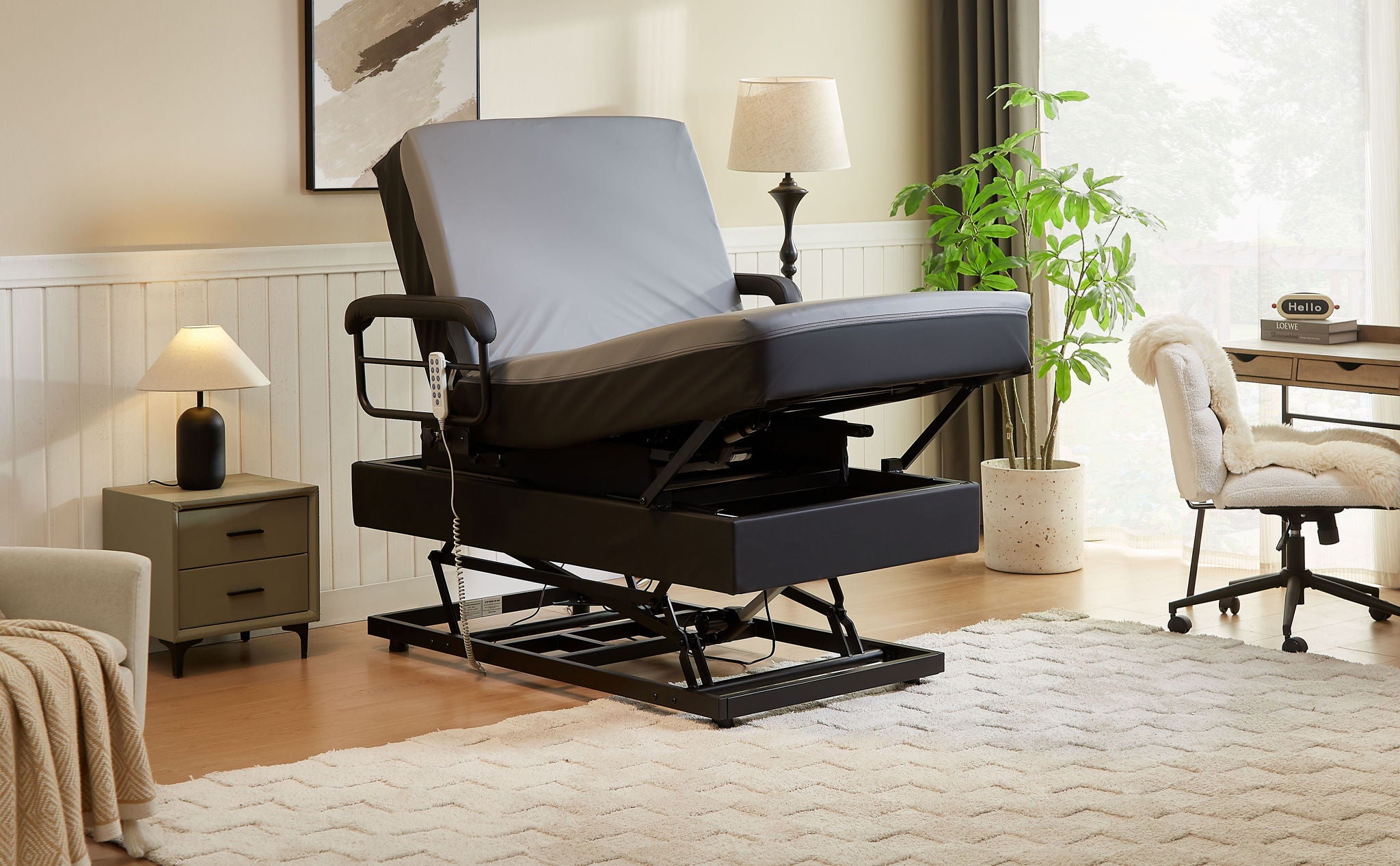 EZY Out II - Twin Hi-Lo Adjustable Bed With Mattress - Gray / Black