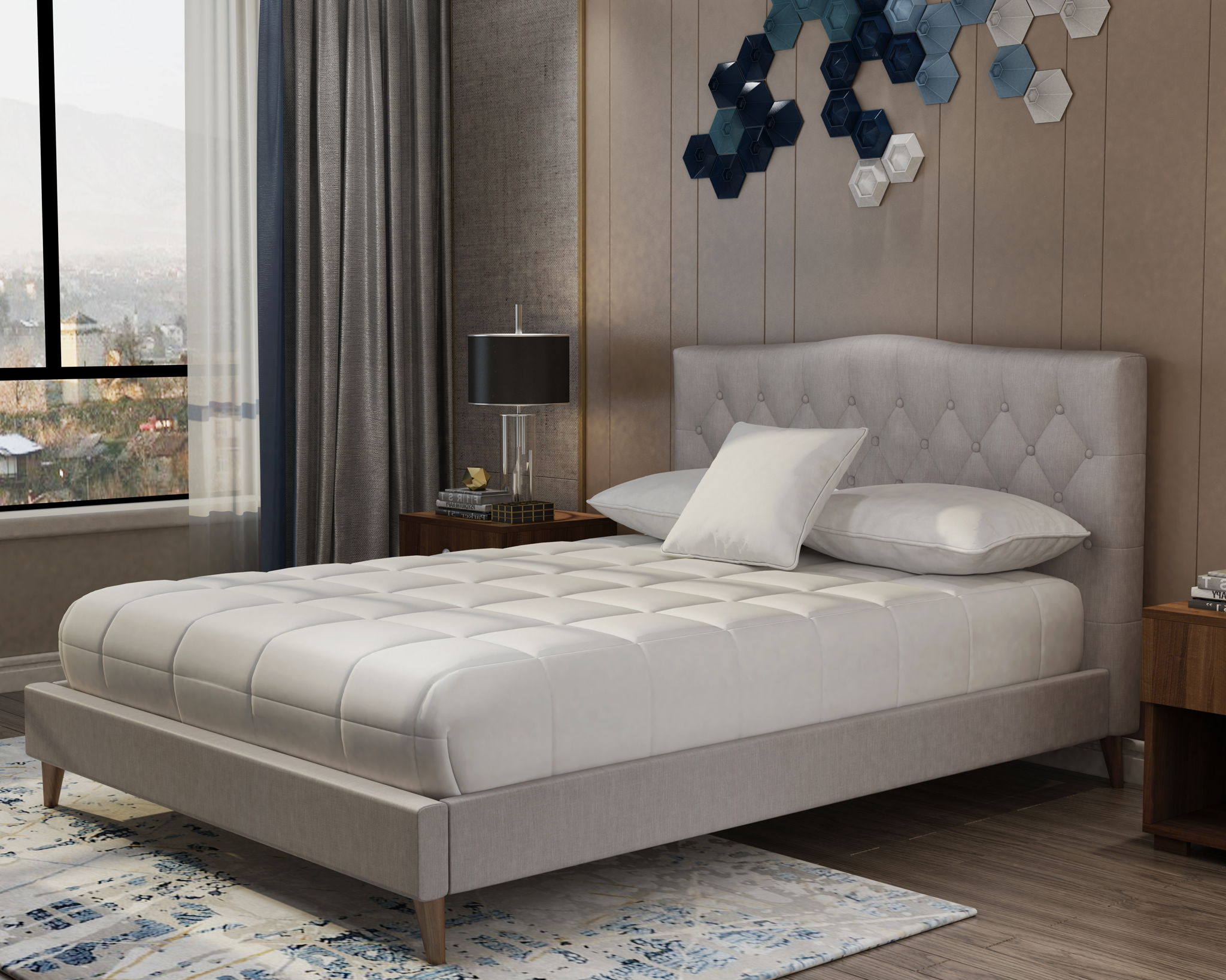 Rachel - Upholstered Bed In A Box With 2 Nightstands