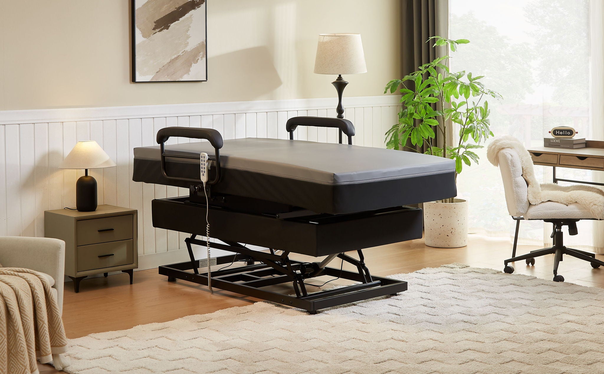 EZY Out II - Twin Hi-Lo Adjustable Bed With Mattress - Gray / Black