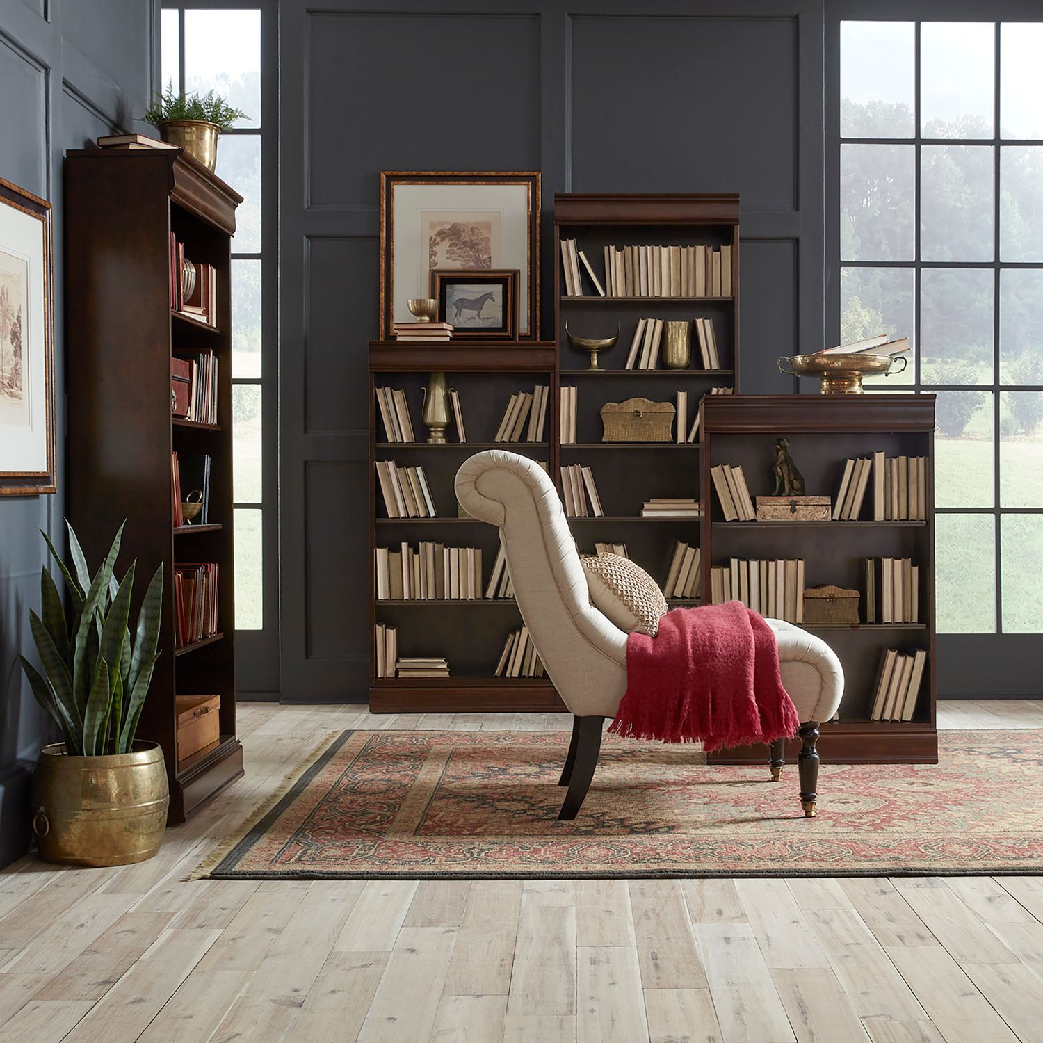 Brayton Manor - 4 Piece Stepped Bookcase Wall Set - Brown