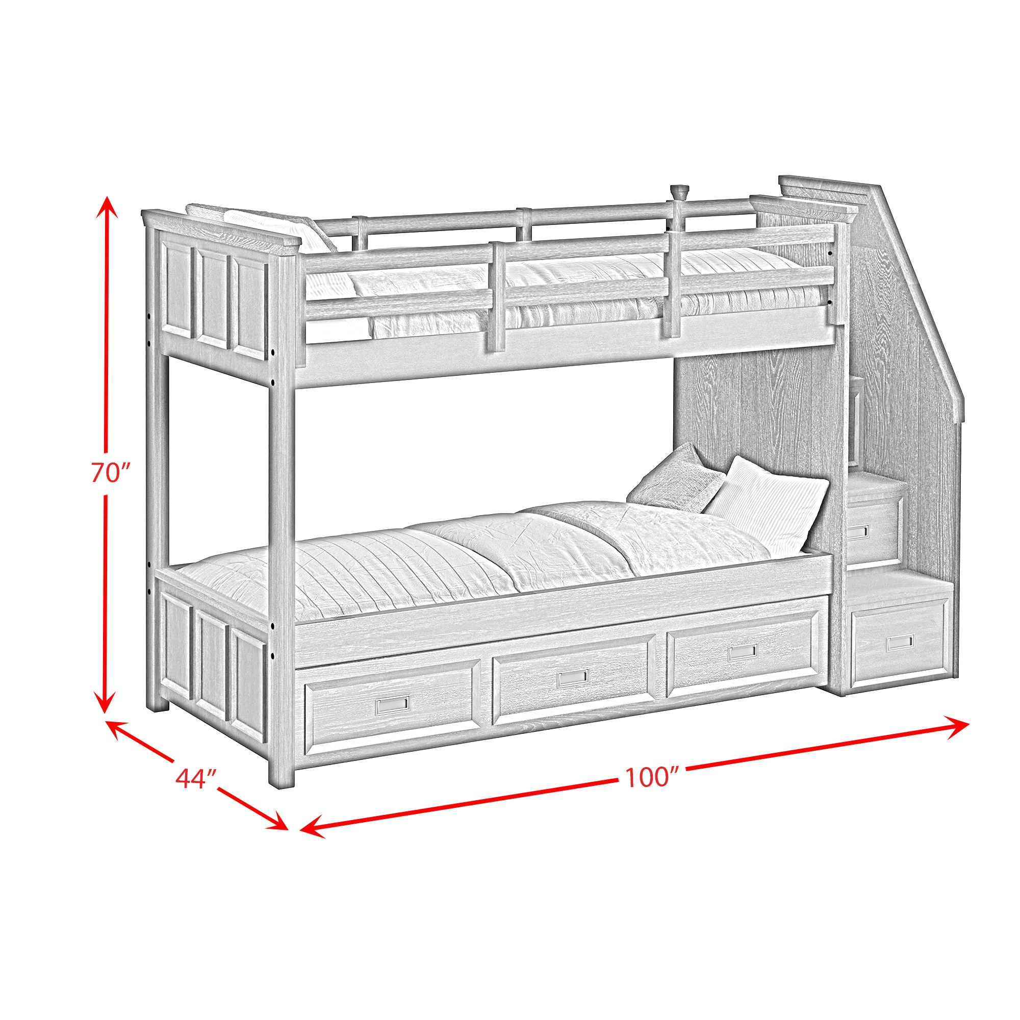 Hampton Kids - Bunk With Staircase And Trundle Bedroom Set