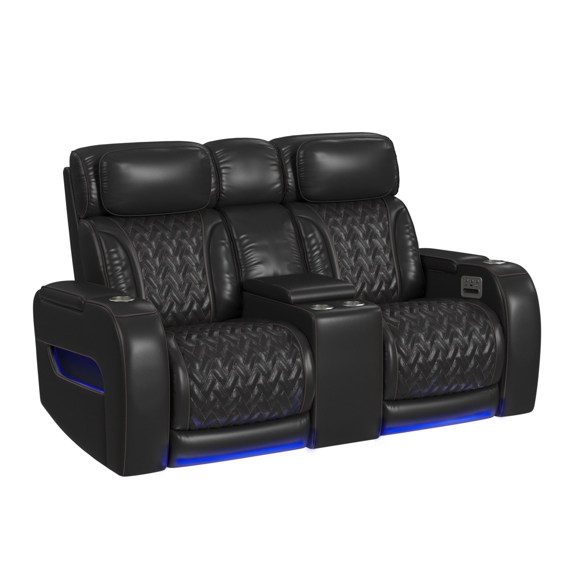 Prime Time - P3 2 Piece Living Room Set (Sofa & Loveseat) - Jett Black With Red Stitching