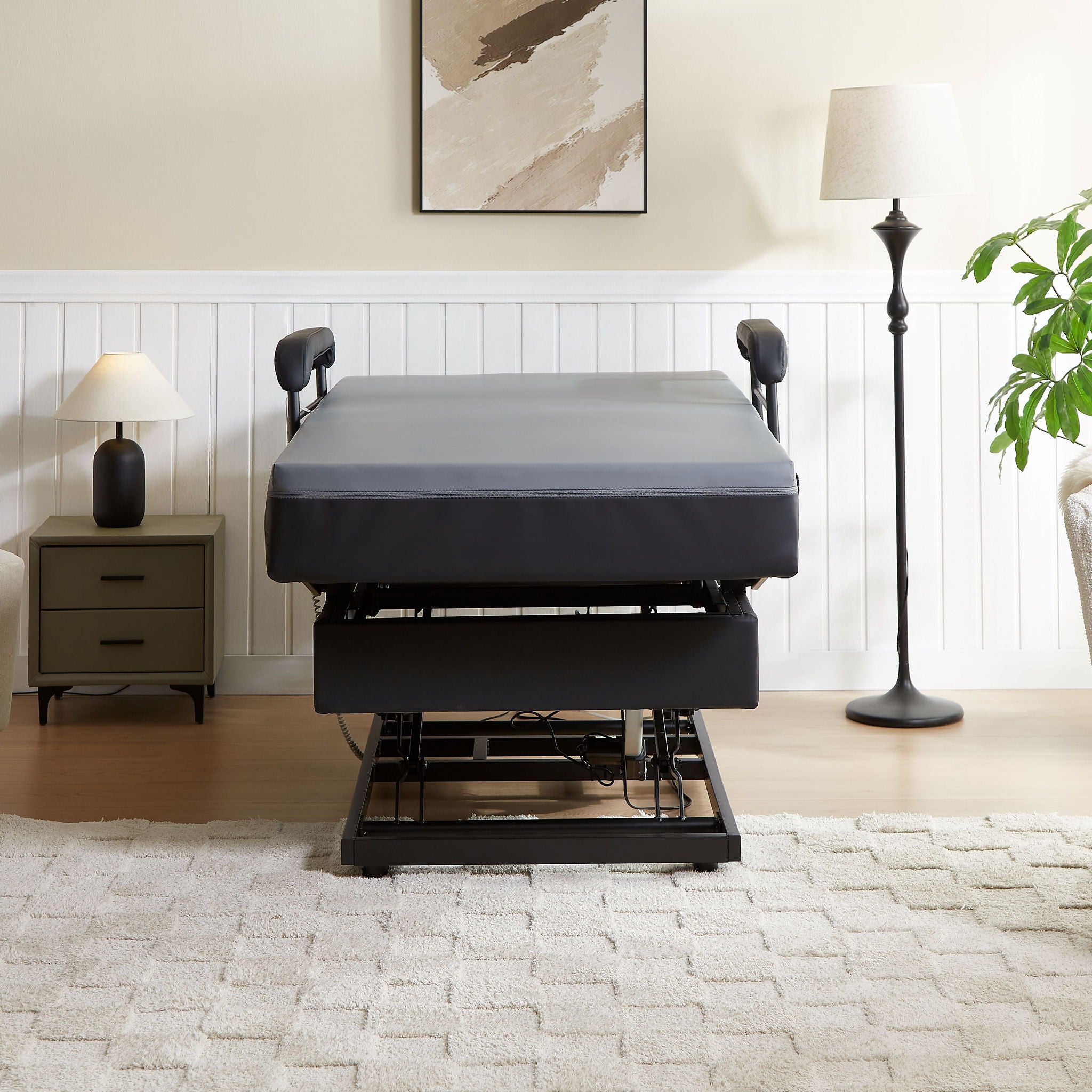 EZY Out II - Twin Hi-Lo Adjustable Bed With Mattress - Gray / Black